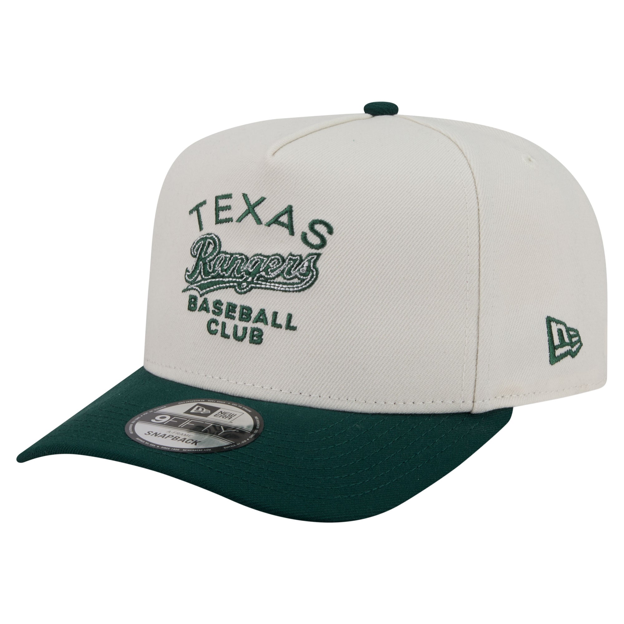 Men's New Era  Cream/Dark Green Texas Rangers Chrome A-Frame 9FIFTY Snapback Hat