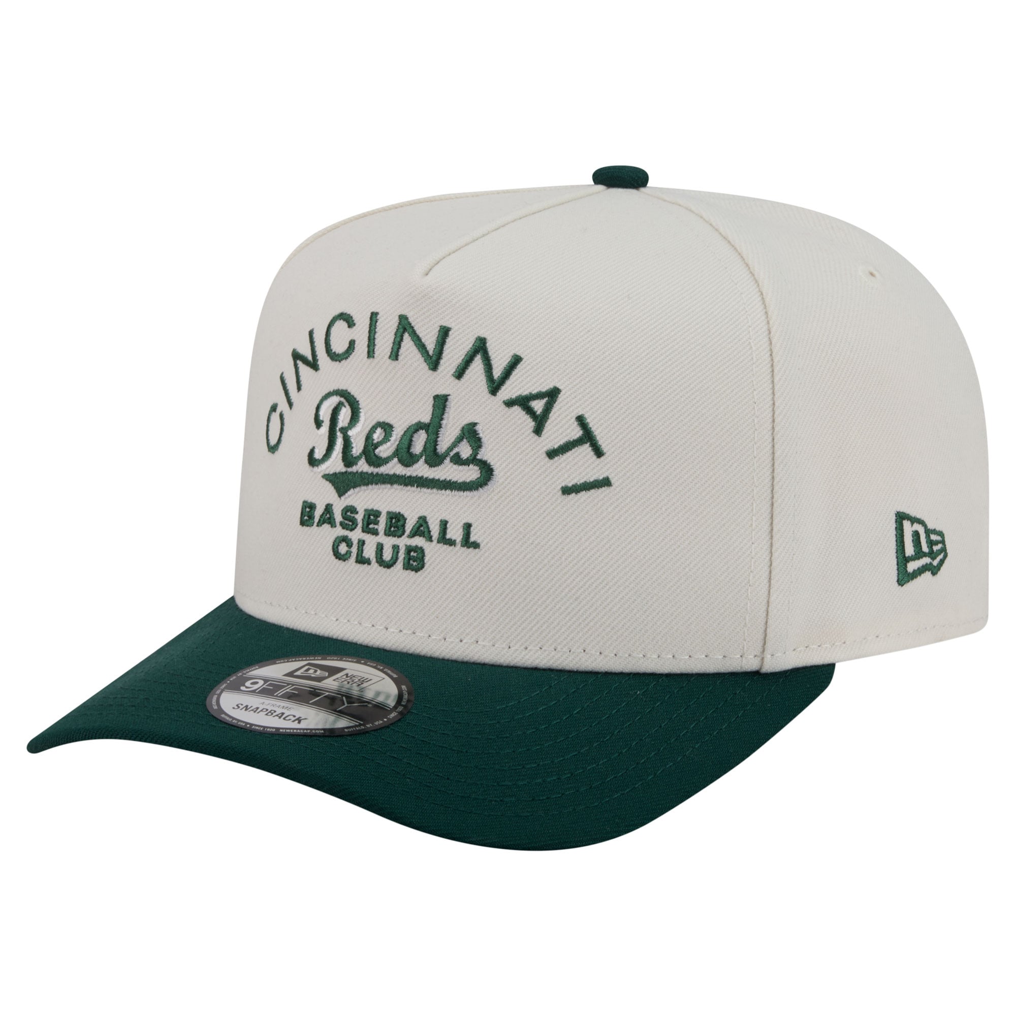 Men's New Era  Cream/Dark Green Cincinnati Reds Chrome A-Frame 9FIFTY Snapback Hat