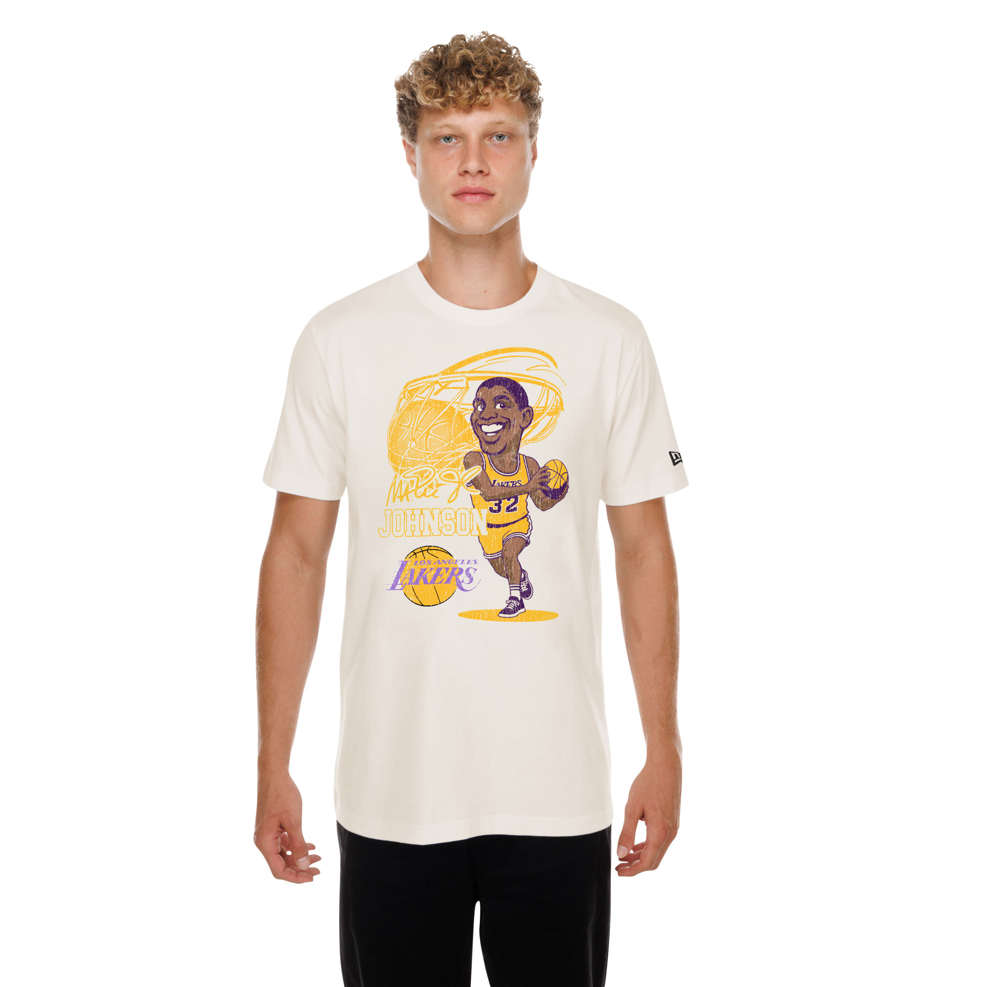 New Era Men's Magic Johnson Cream Los Angeles Lakers Player Graphic T-Shirt - Cream