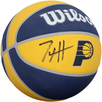 Tyrese Haliburton Indiana Pacers Autographed Wilson Tribute Yellow/Blue Team Logo Basketball