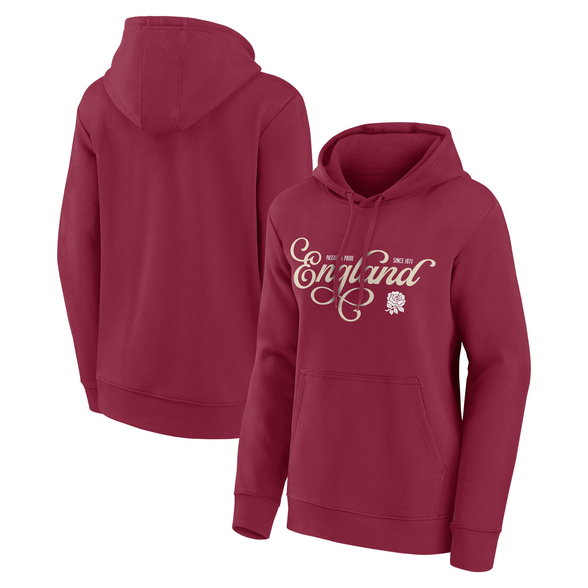 Felpa con cappuccio con grafica Rugby Vintage Script - Rossa - Donna