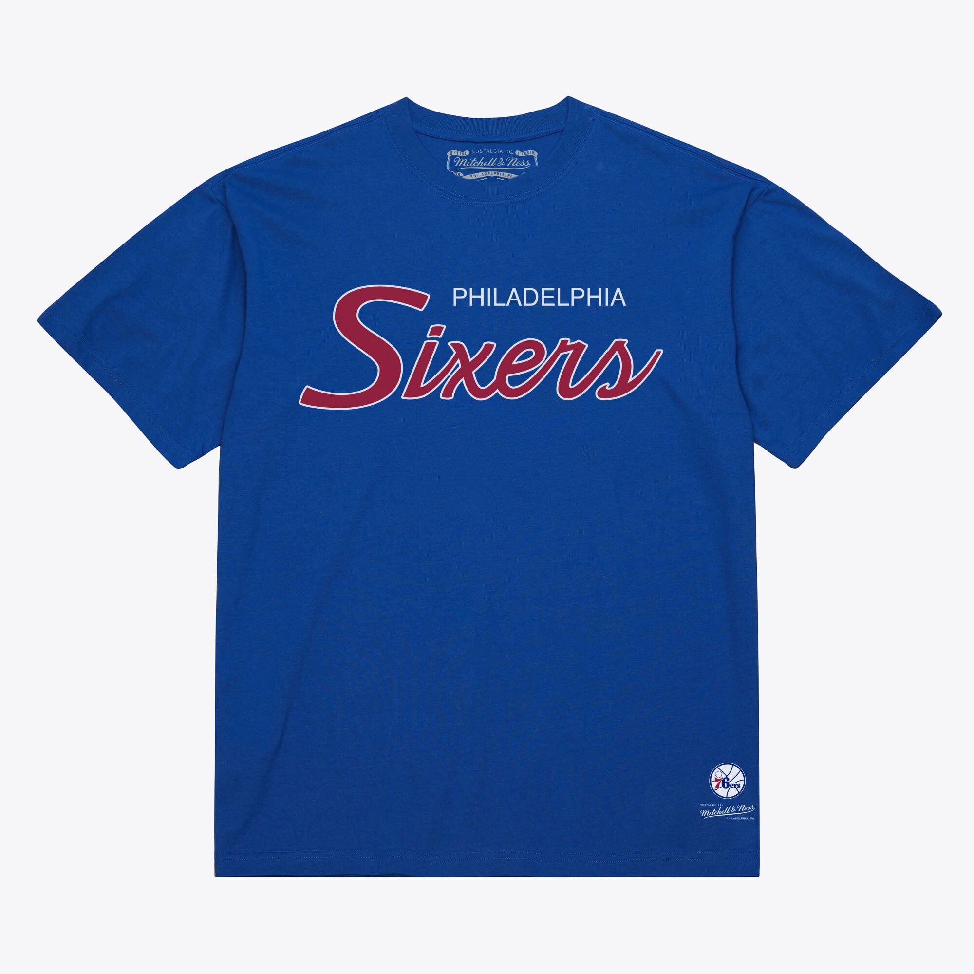 Men's Mitchell & Ness Royal Philadelphia 76ers Vintage Wordmark T-Shirt