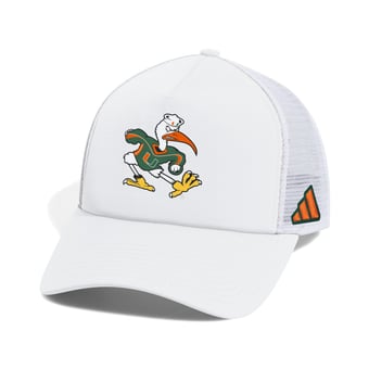 Men's adidas  White Miami Hurricanes Foam Front Strategy Adjustable Trucker Hat