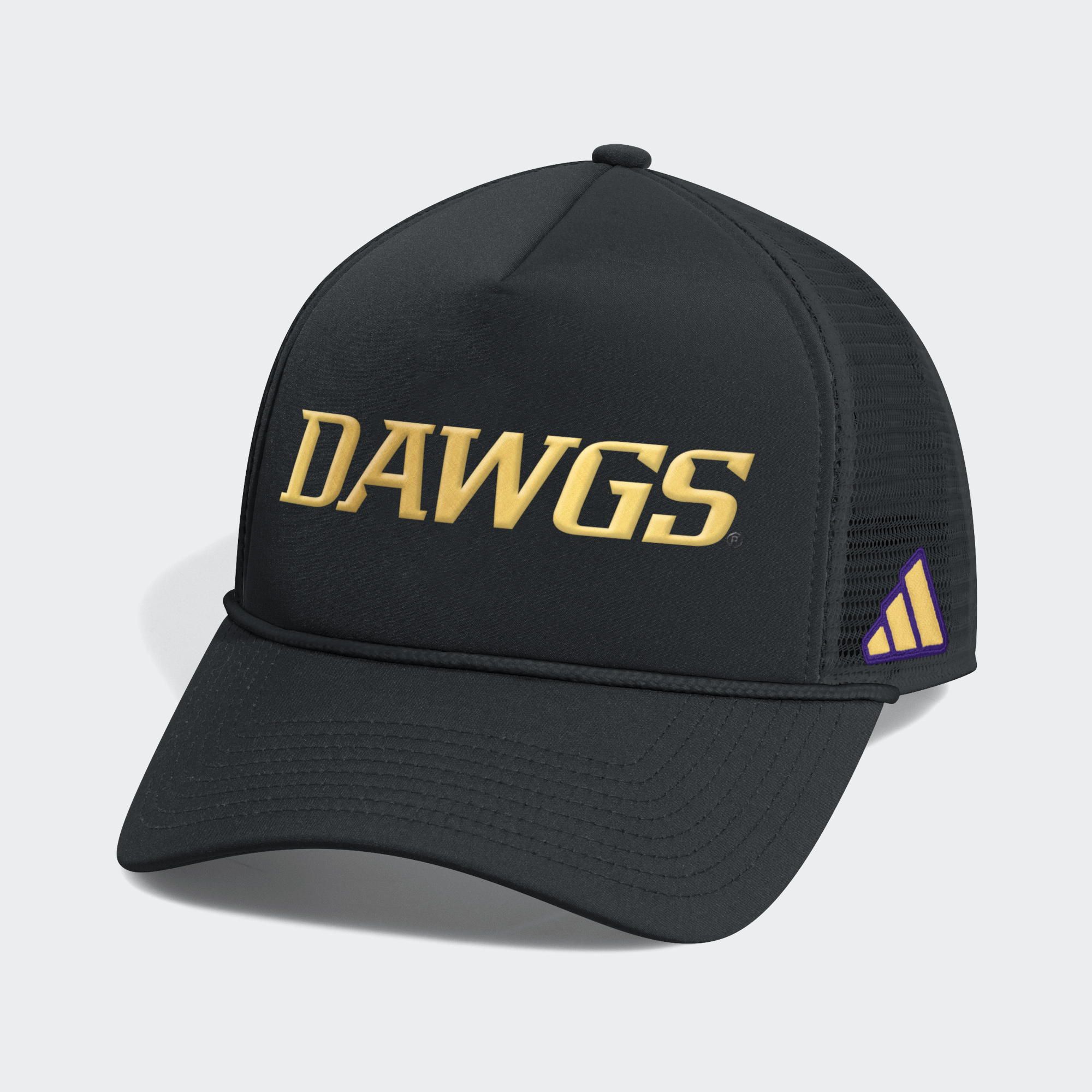 Men's adidas  Black Washington Huskies Bow Down Foam Front Trucker Adjustable Hat
