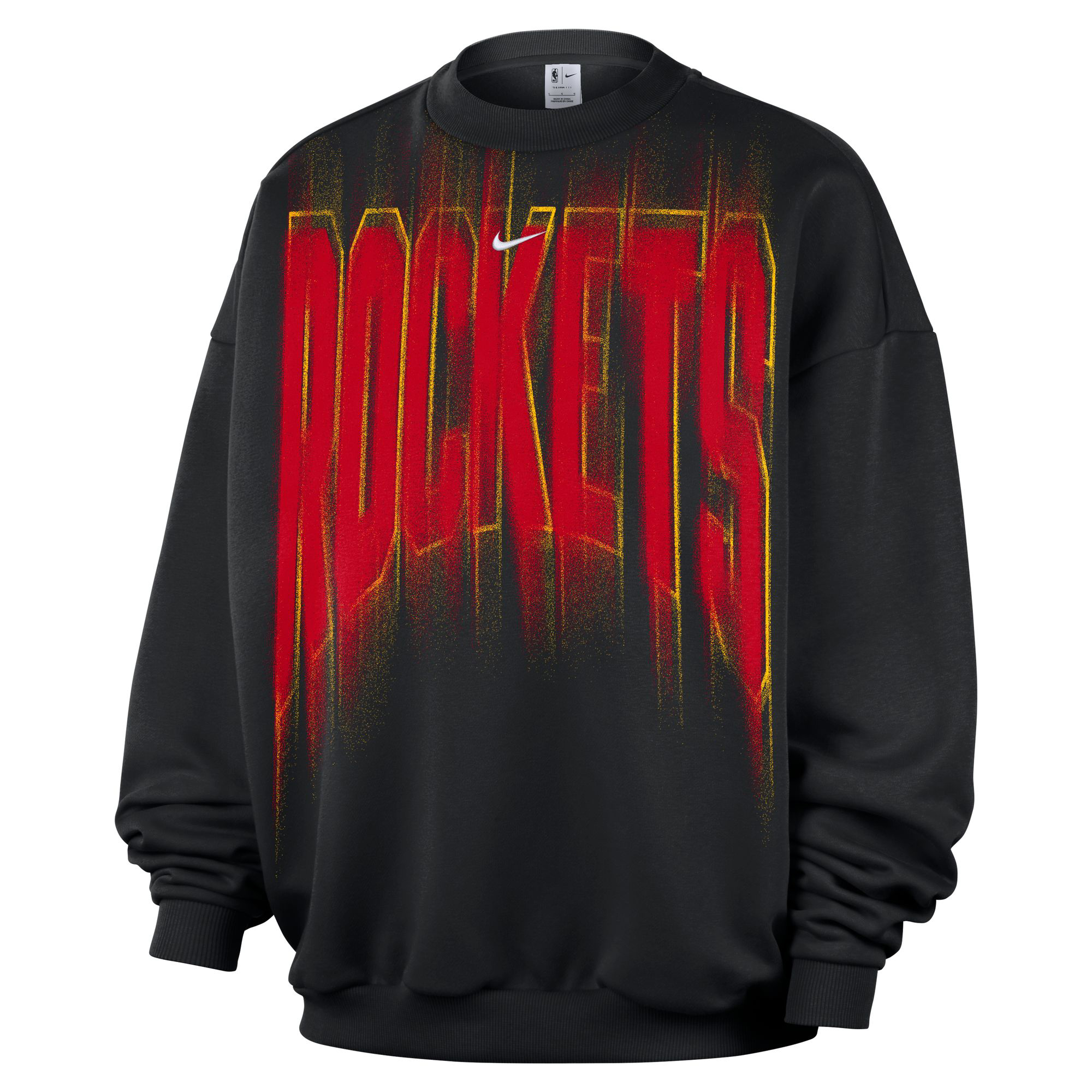 Nike Men's Black, White Houston Rockets 2026 Game Theather Fleece Crewneck Sweatshirt - Black, White