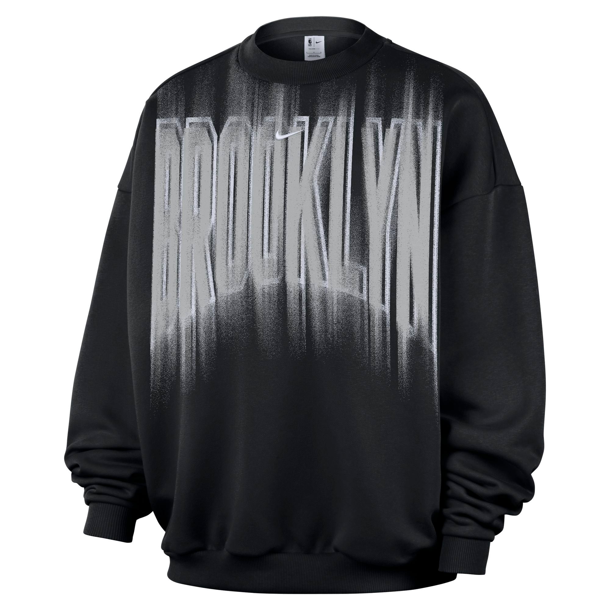 Nike Men's Black, White Brooklyn Nets 2026 Game Theather Fleece Crewneck Sweatshirt - Black, White
