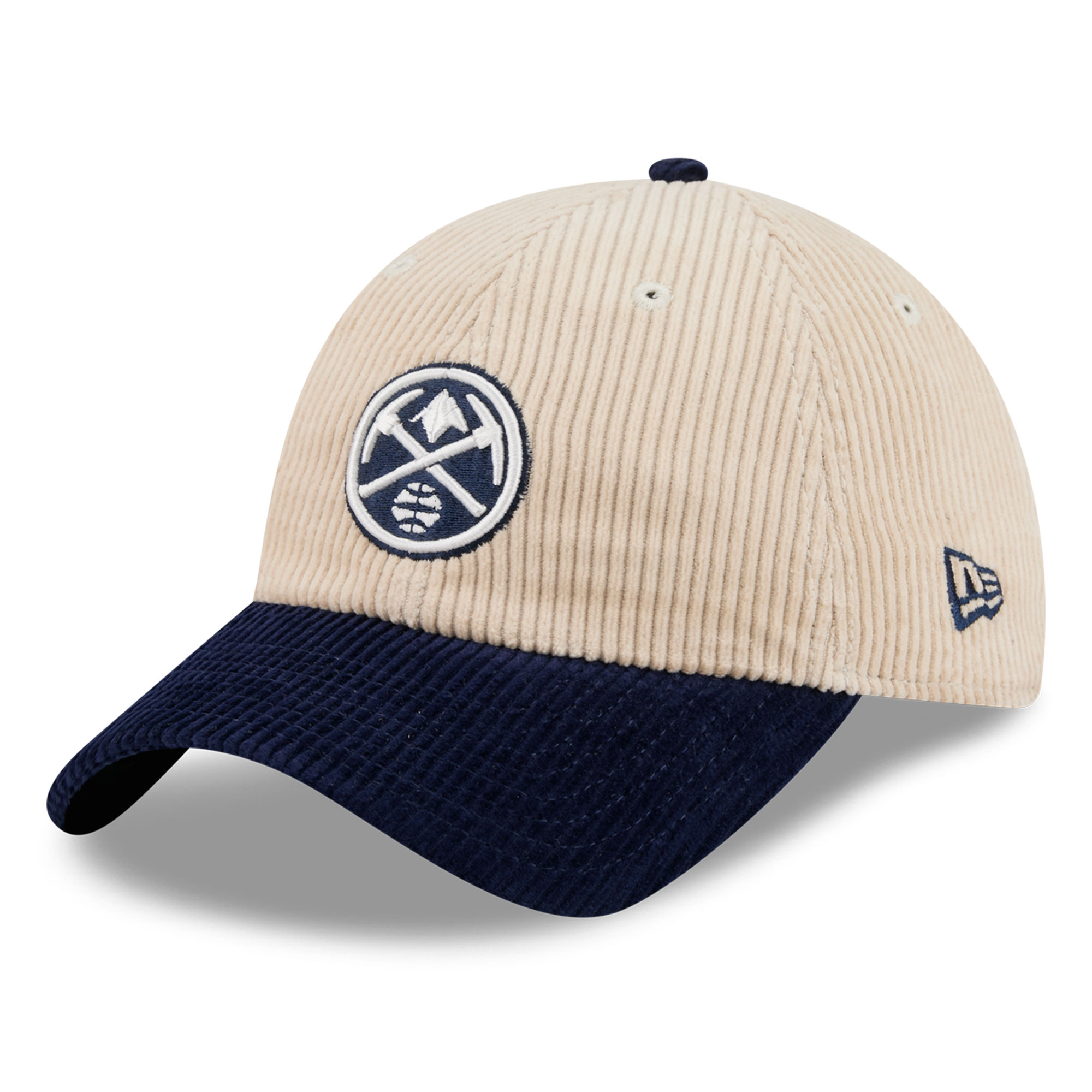 Men's New Era Cream/Navy Denver Nuggets Tonal Corduroy Casual Classic Adjustable Hat