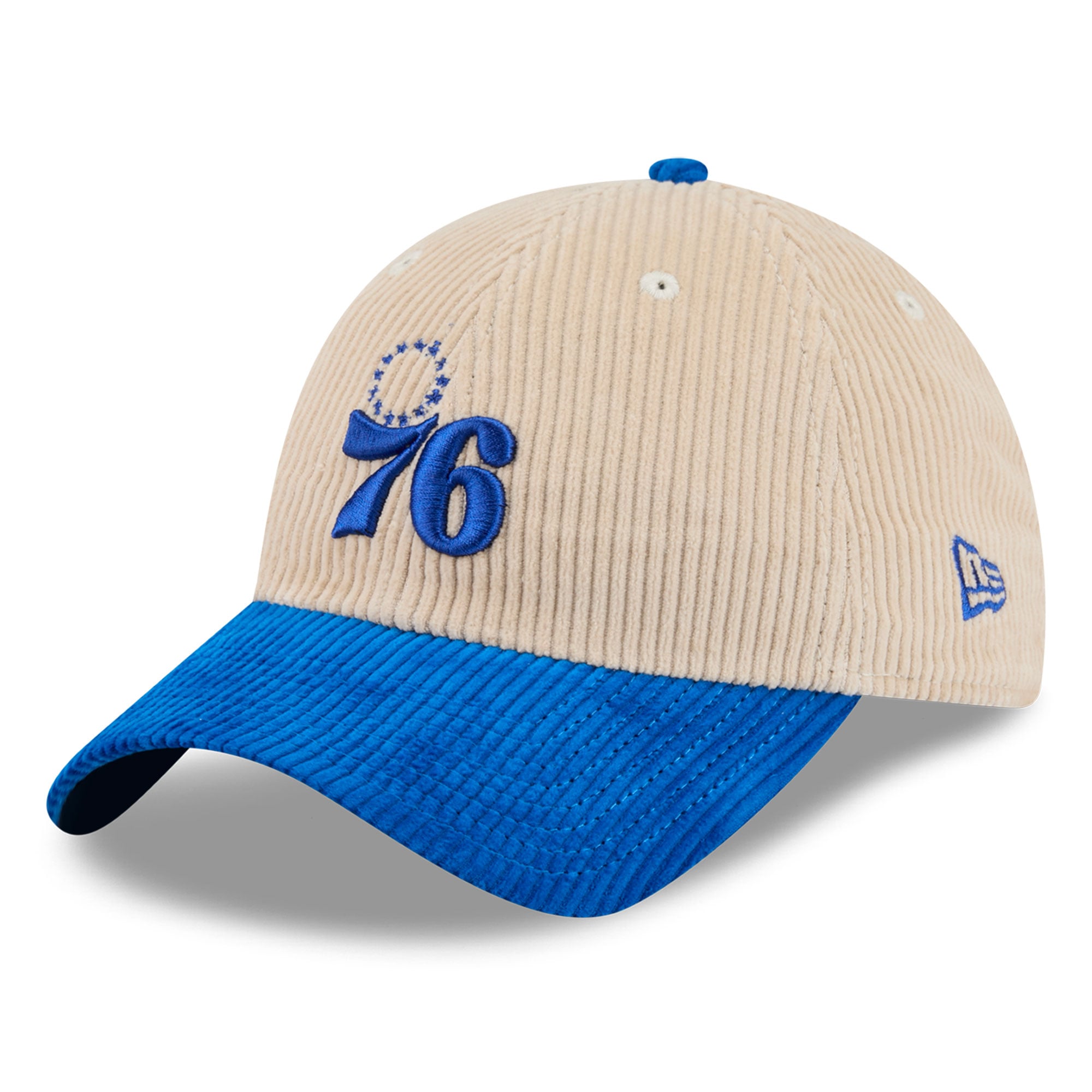 New Era Men's Cream/Royal Philadelphia 76ers Tonal Corduroy Casual Classic Adjustable Hat - Cream, Royal