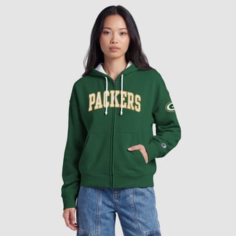 Women's Champion  Green Green Bay Packers Contrast Liner Full-Zip Hoodie