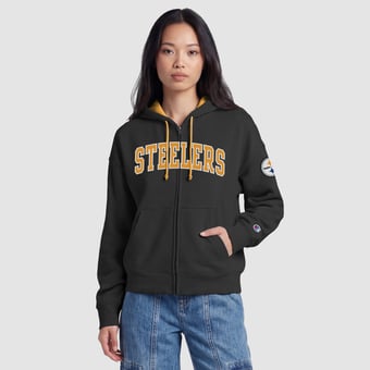 Women's Champion  Black Pittsburgh Steelers Contrast Liner Full-Zip Hoodie