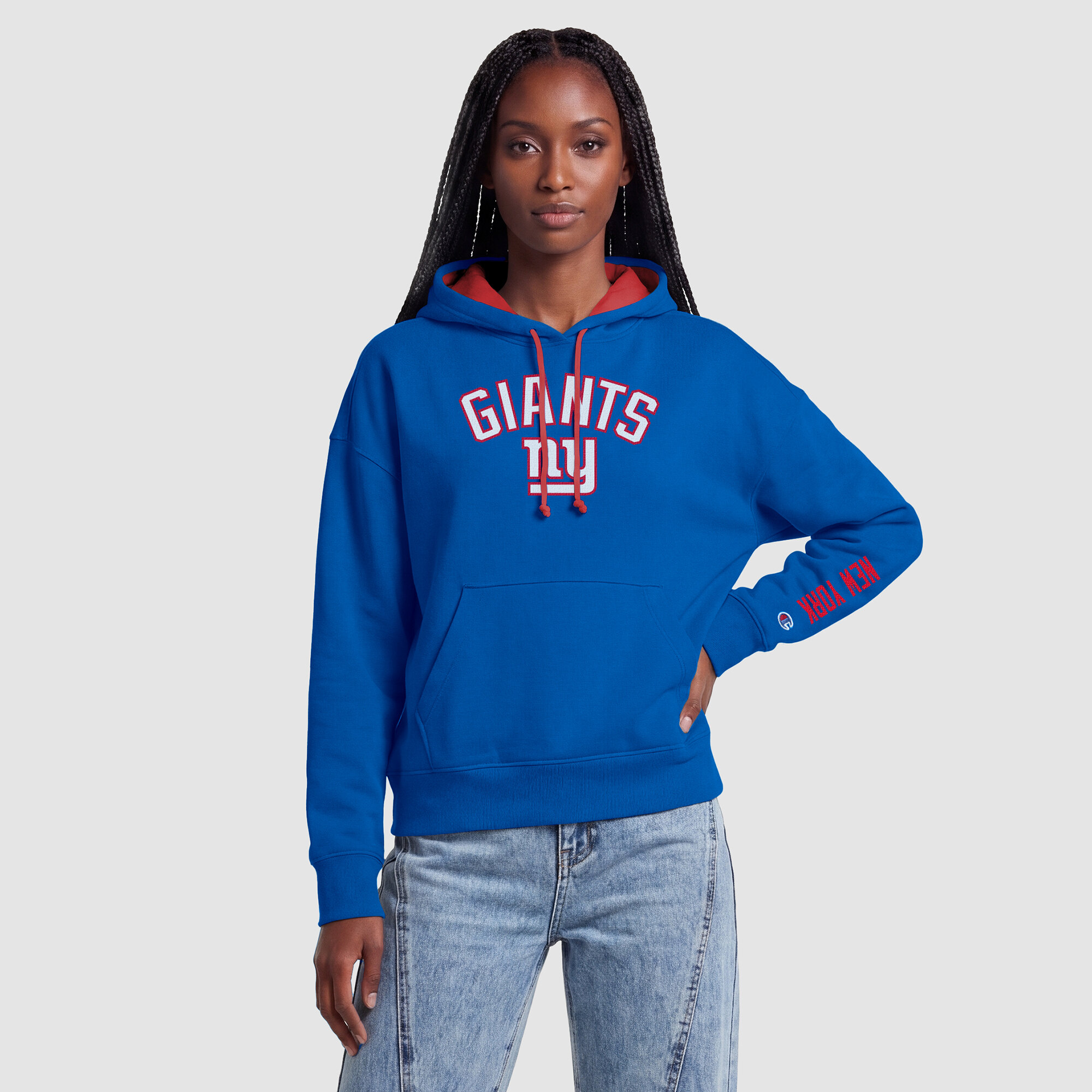 Champion Women's Royal/Red New York Giants Contrast Liner Hoodie - Royal, Red