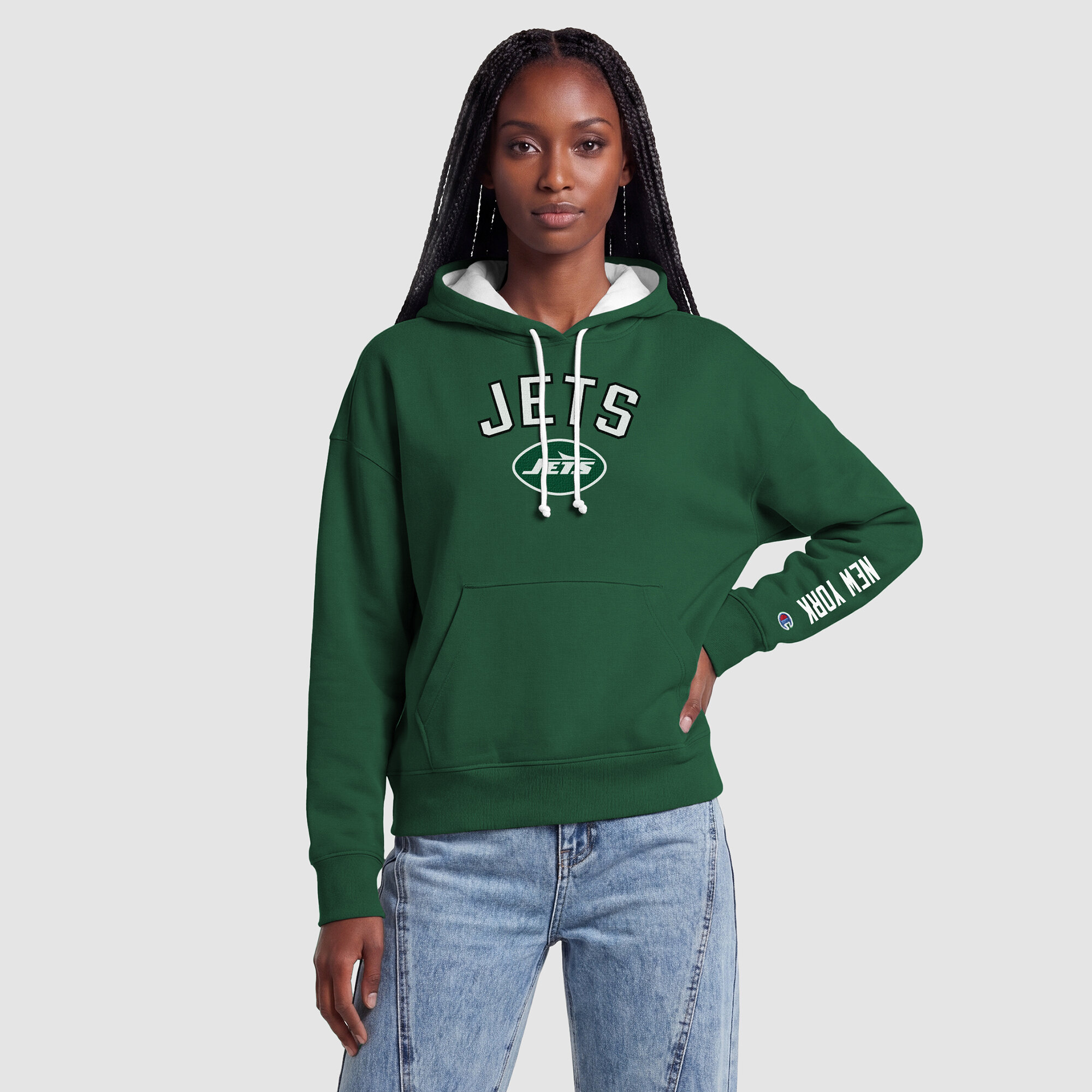 Women's Champion  Green/White New York Jets Contrast Liner Hoodie