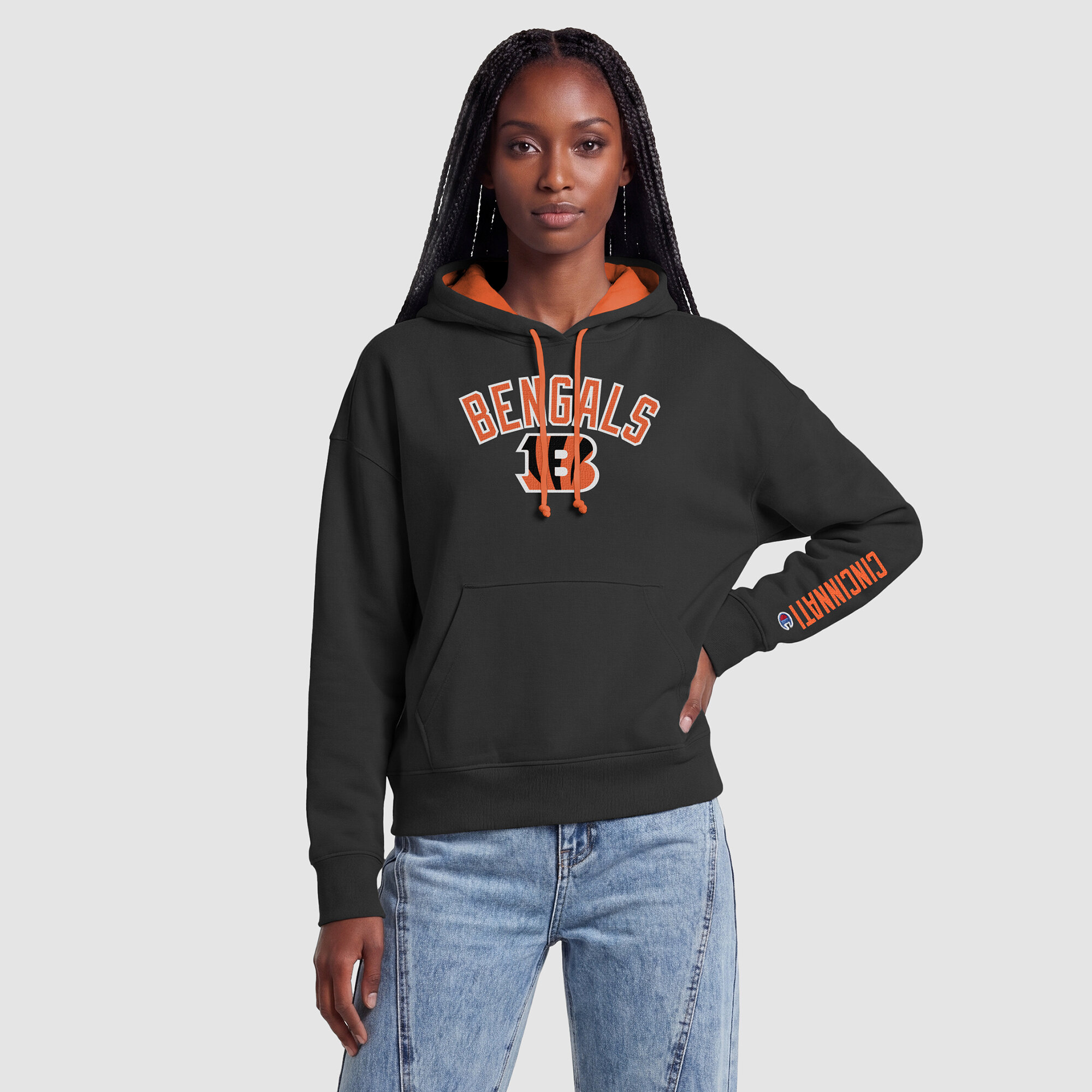 Champion Women's Black/Orange Cincinnati Bengals Contrast Liner Hoodie - Black, Orange