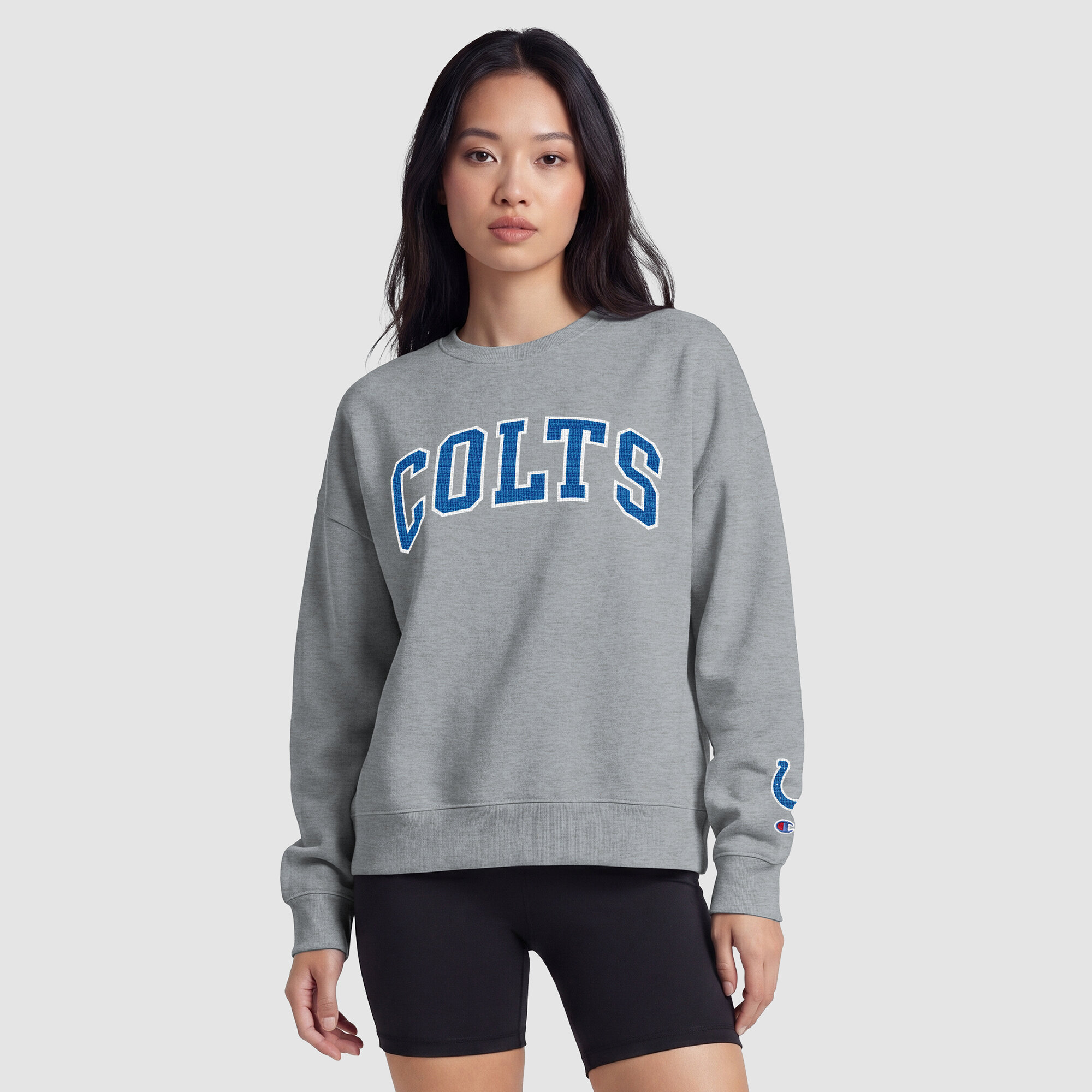 Champion Women's Heather Gray Indianapolis Colts Contrast Lined Sweatshirt - Heather Gray, Navy