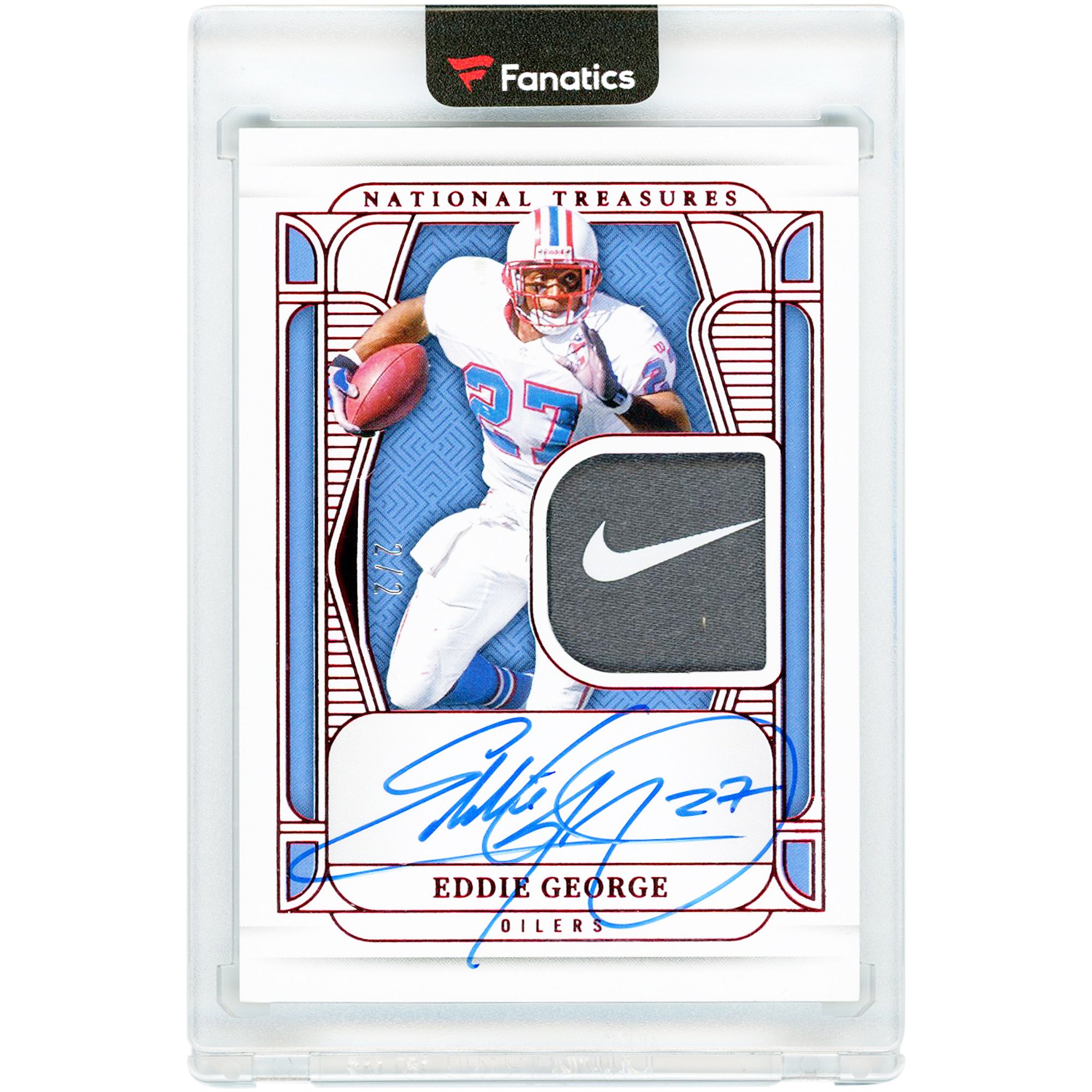 Eddie George Houston Oilers Autographed 2024 Panini National Treasures Nike Swoosh Relic #MT-EGE #2/2 Card