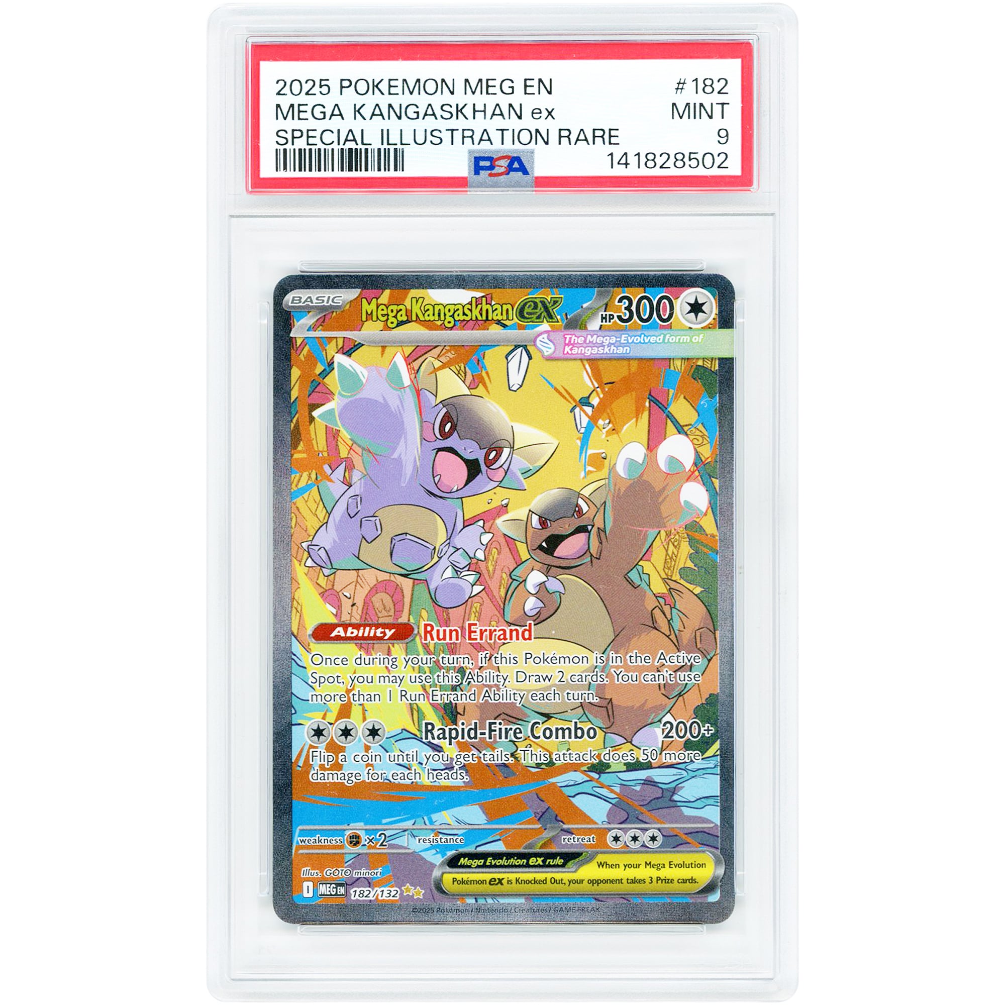 Mega Kangaskhan EX 2025 Pokemon Mega Evolution Special Illustration Rare #182 PSA Authenticated 9 Card