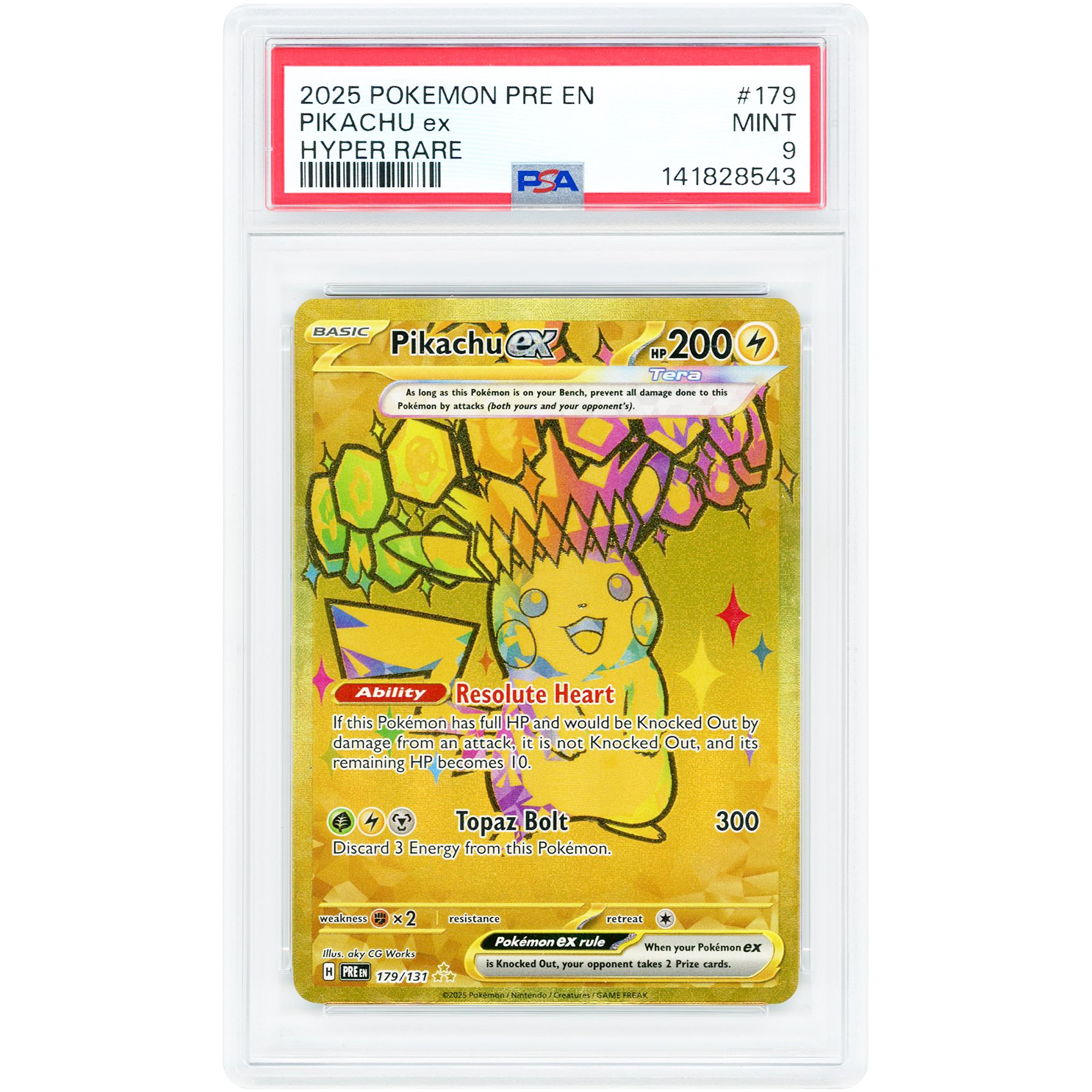 Pikachu EX 2025 Pokemon Prismatic Evolutions Hyper Rare #179 PSA Authenticated 9 Card