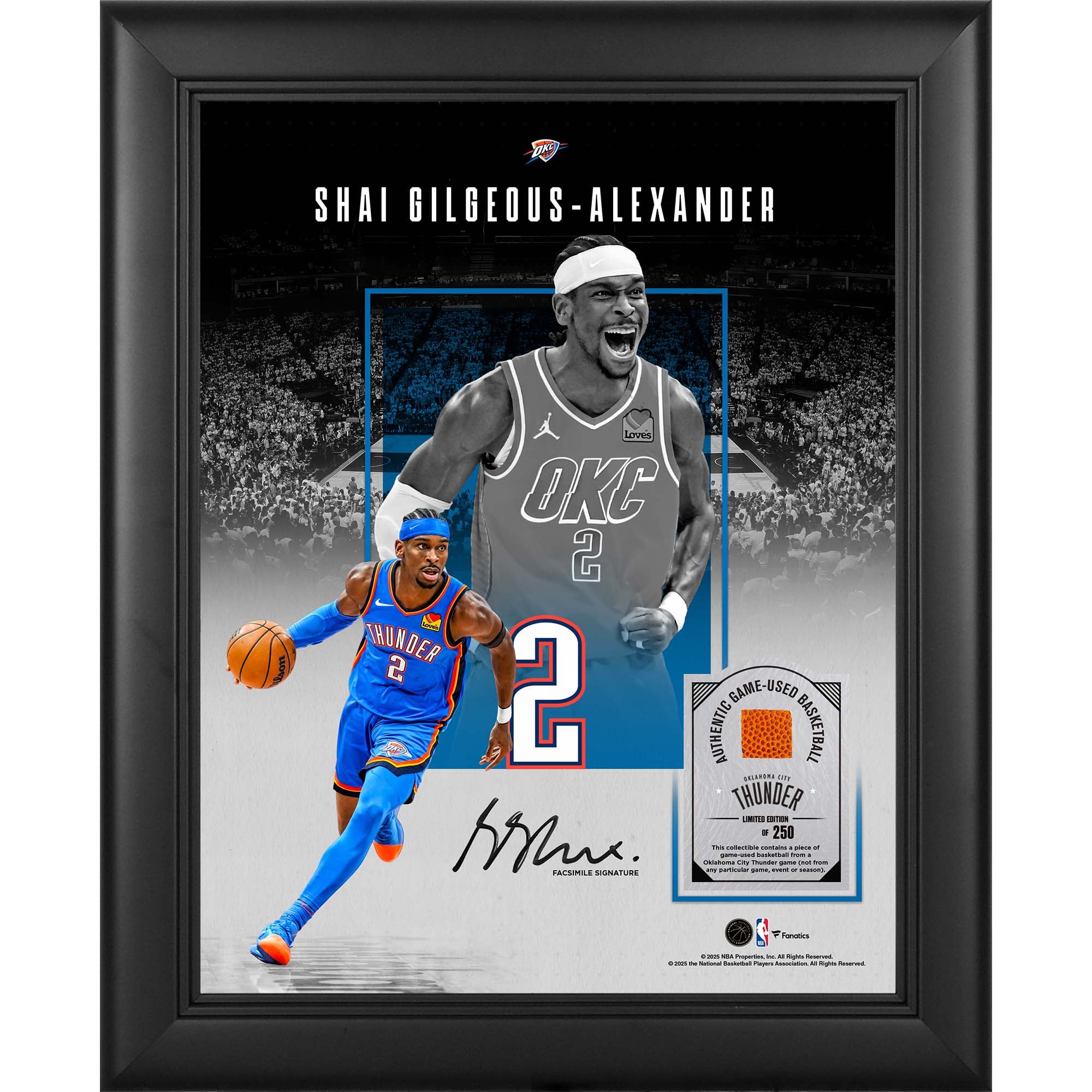 Shai Gilgeous-Alexander Oklahoma City Thunder Facsimile Signature Framed 11" x 14" Showcase Collage with a Piece of Game-Used Basketball - Limited Edition of 250