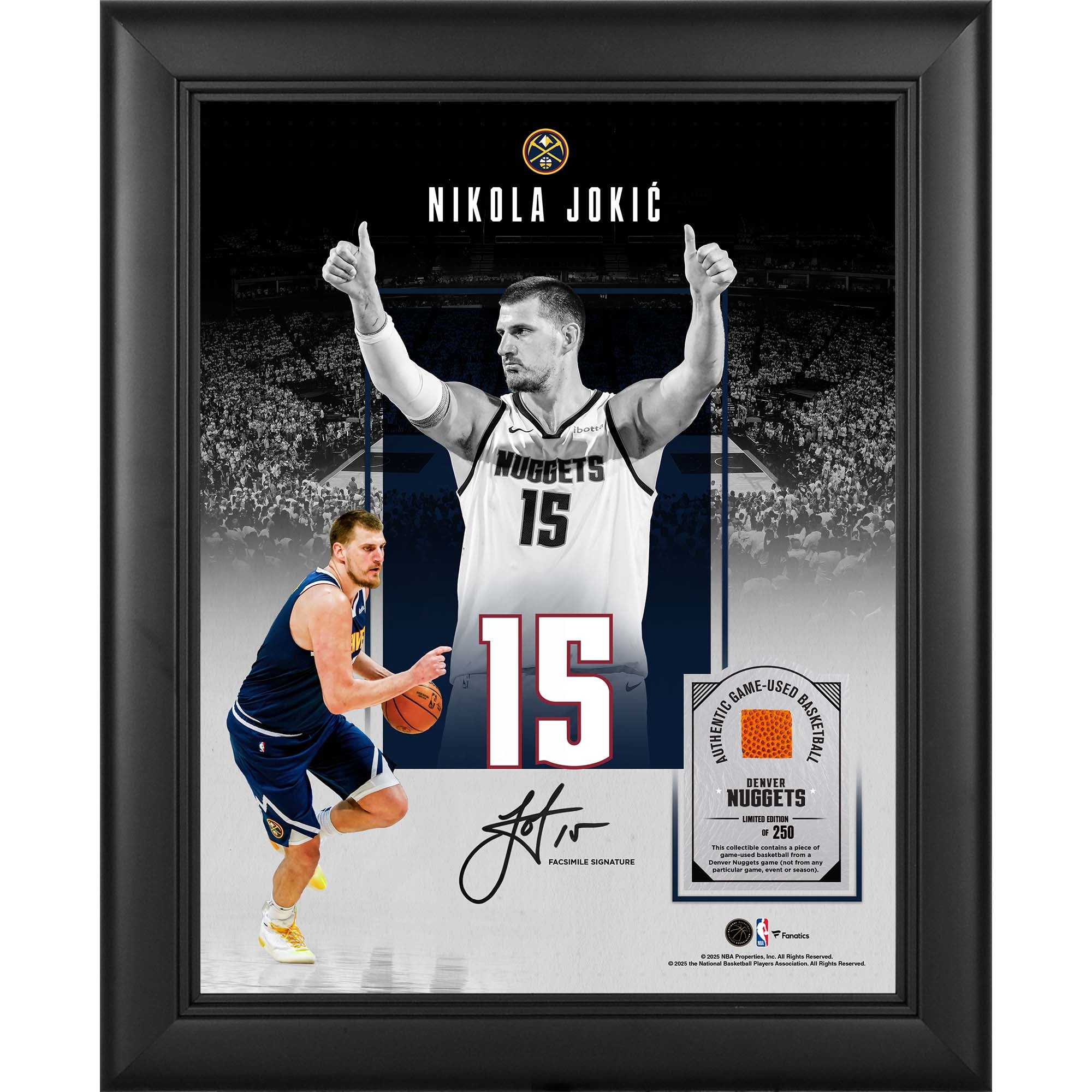 Nikola Jokić Denver Nuggets Facsimile Signature Framed 11" x 14" Showcase Collage with a Piece of Game-Used Basketball - Limited Edition of 250