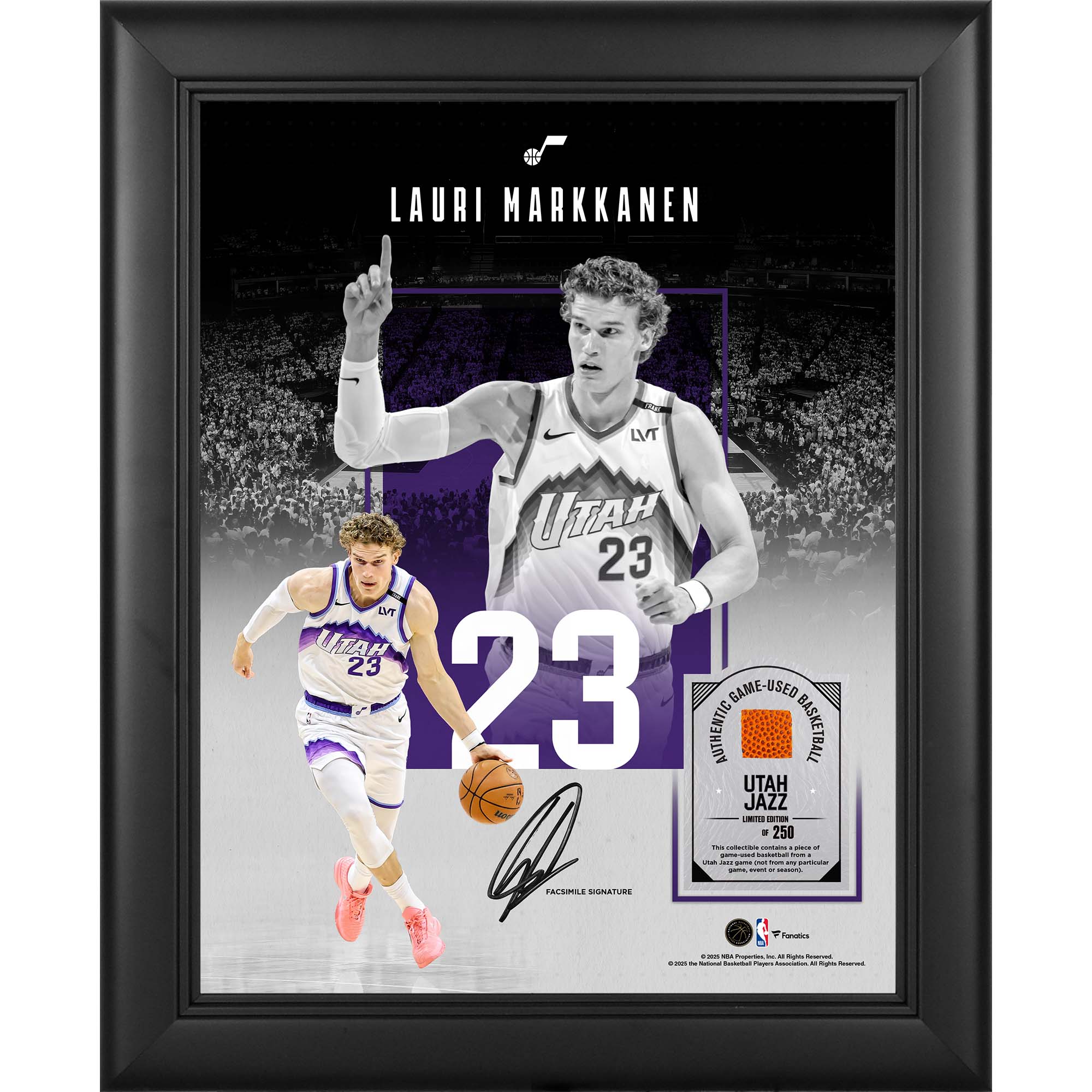 Lauri Markkanen Utah Jazz Facsimile Signature Framed 11" x 14" Showcase Collage with a Piece of Game-Used Basketball - Limited Edition of 250