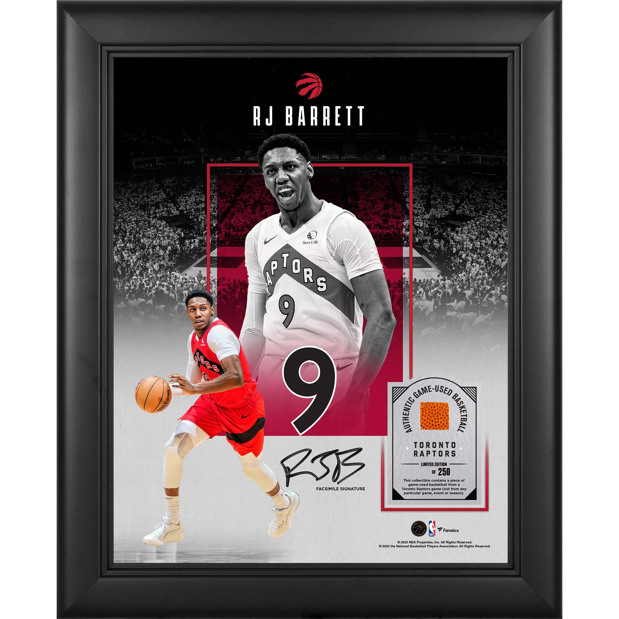 RJ Barrett Toronto Raptors Facsimile Signature Framed 11" x 14" Showcase Collage with a Piece of Game-Used Basketball - Limited Edition of 250