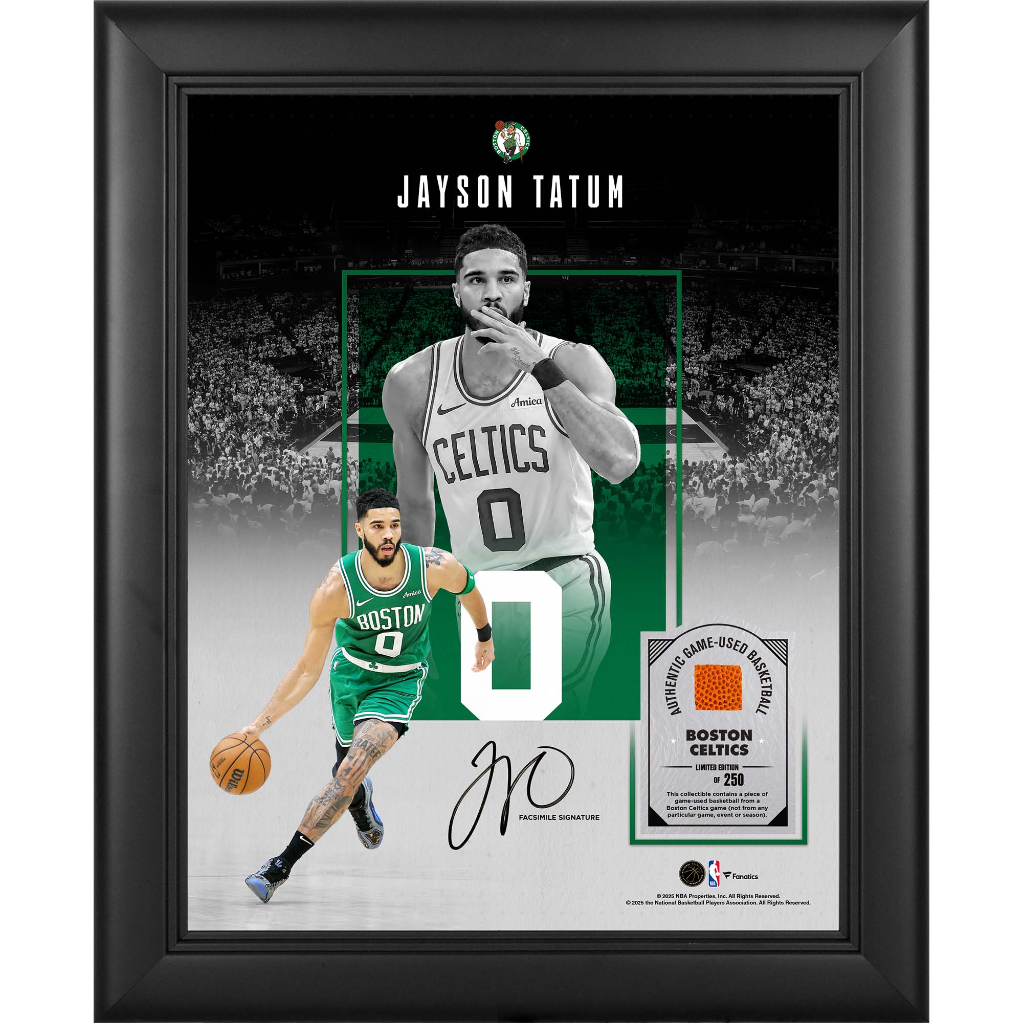 Jayson Tatum Boston Celtics Facsimile Signature Framed 11" x 14" Showcase Collage with a Piece of Game-Used Basketball - Limited Edition of 250