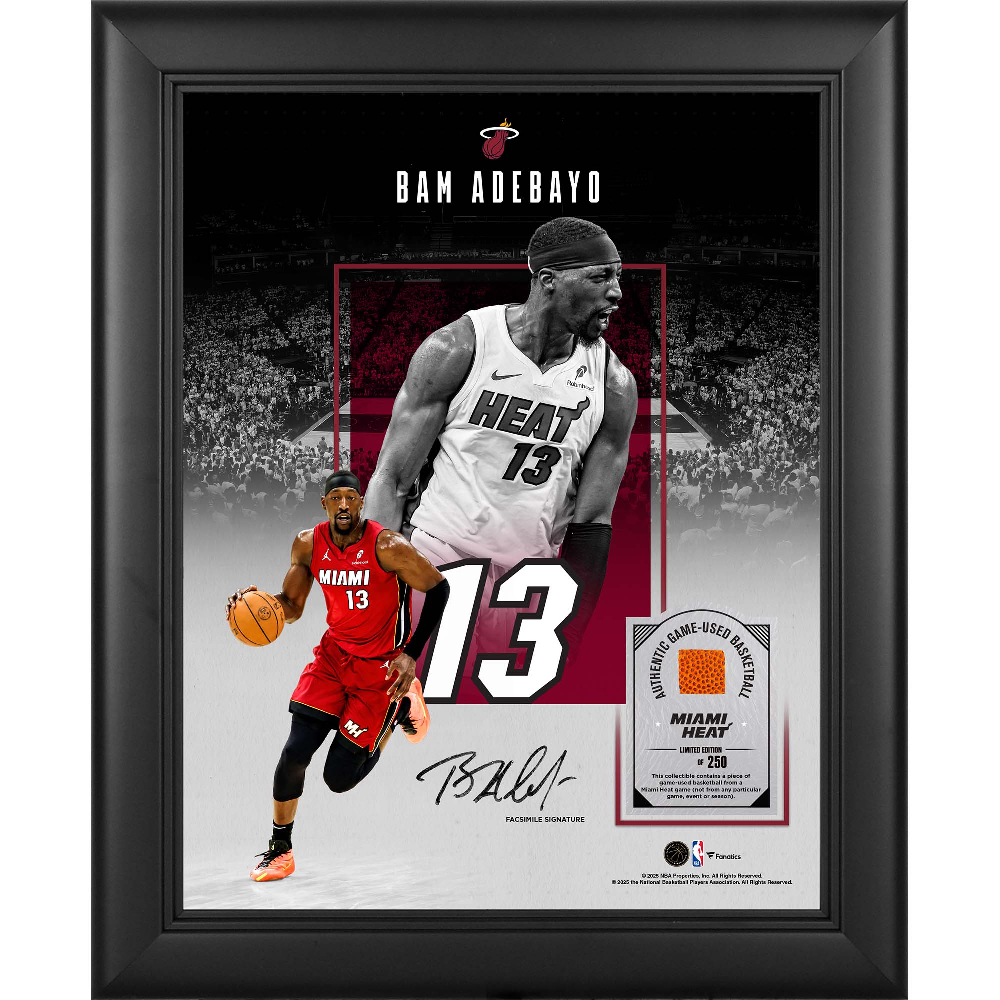 Bam Adebayo Miami Heat Facsimile Signature Framed 11" x 14" Showcase Collage with a Piece of Game-Used Basketball - Limited Edition of 250