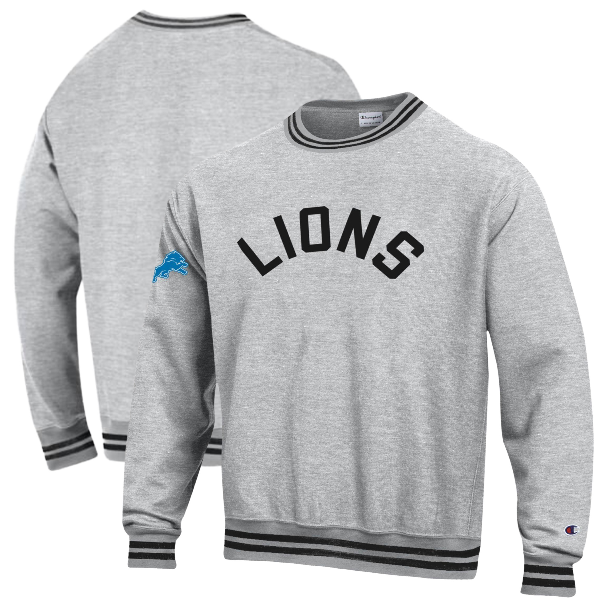 Champion Men's Detroit Lions Reverse Weave Relaxed-Fit Heavyweight Crewneck Sweatshirt - Heather Gray, Black