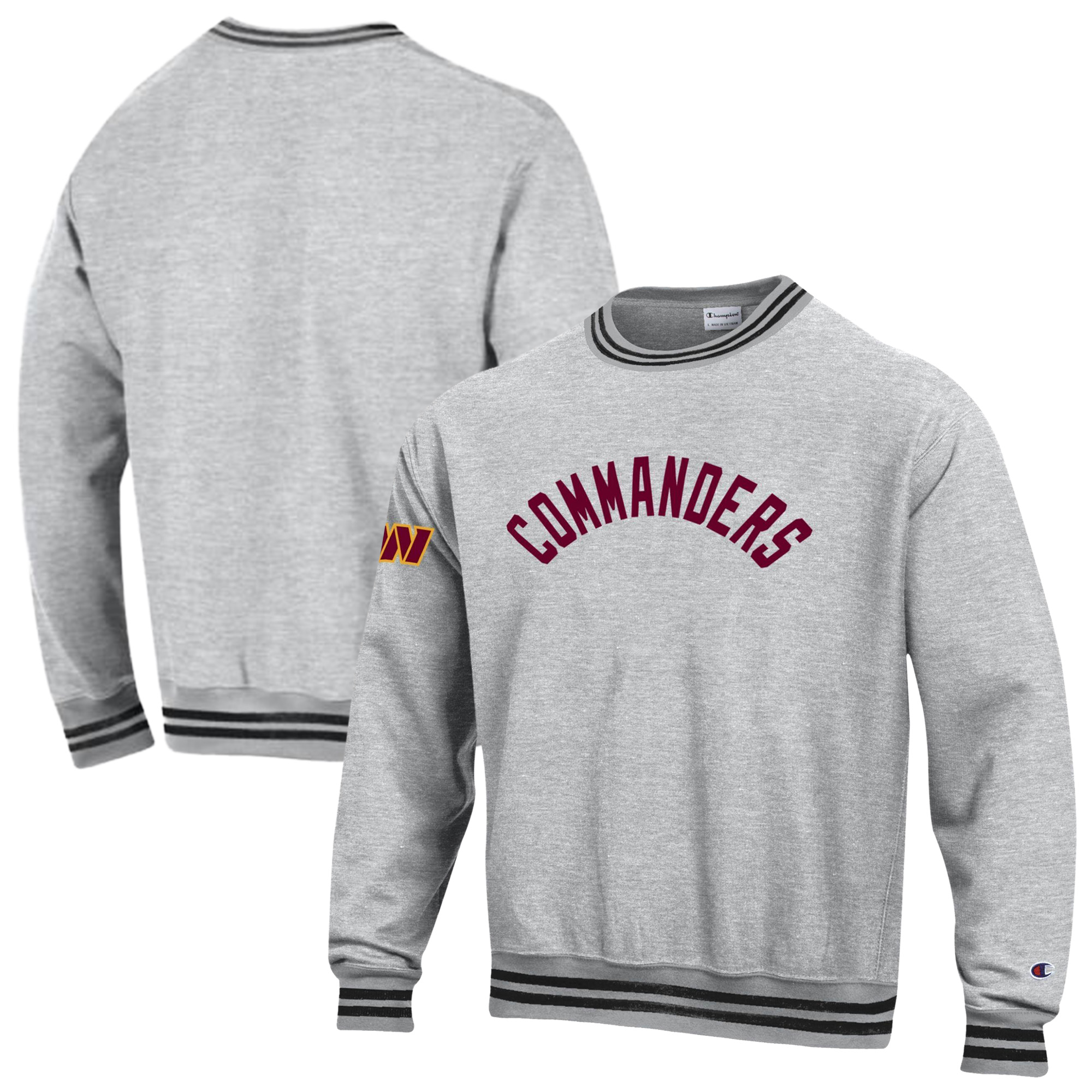 Men's Champion  Heather Gray/Black Washington Commanders Reverse Weave Yarn Dye Sweatshirt