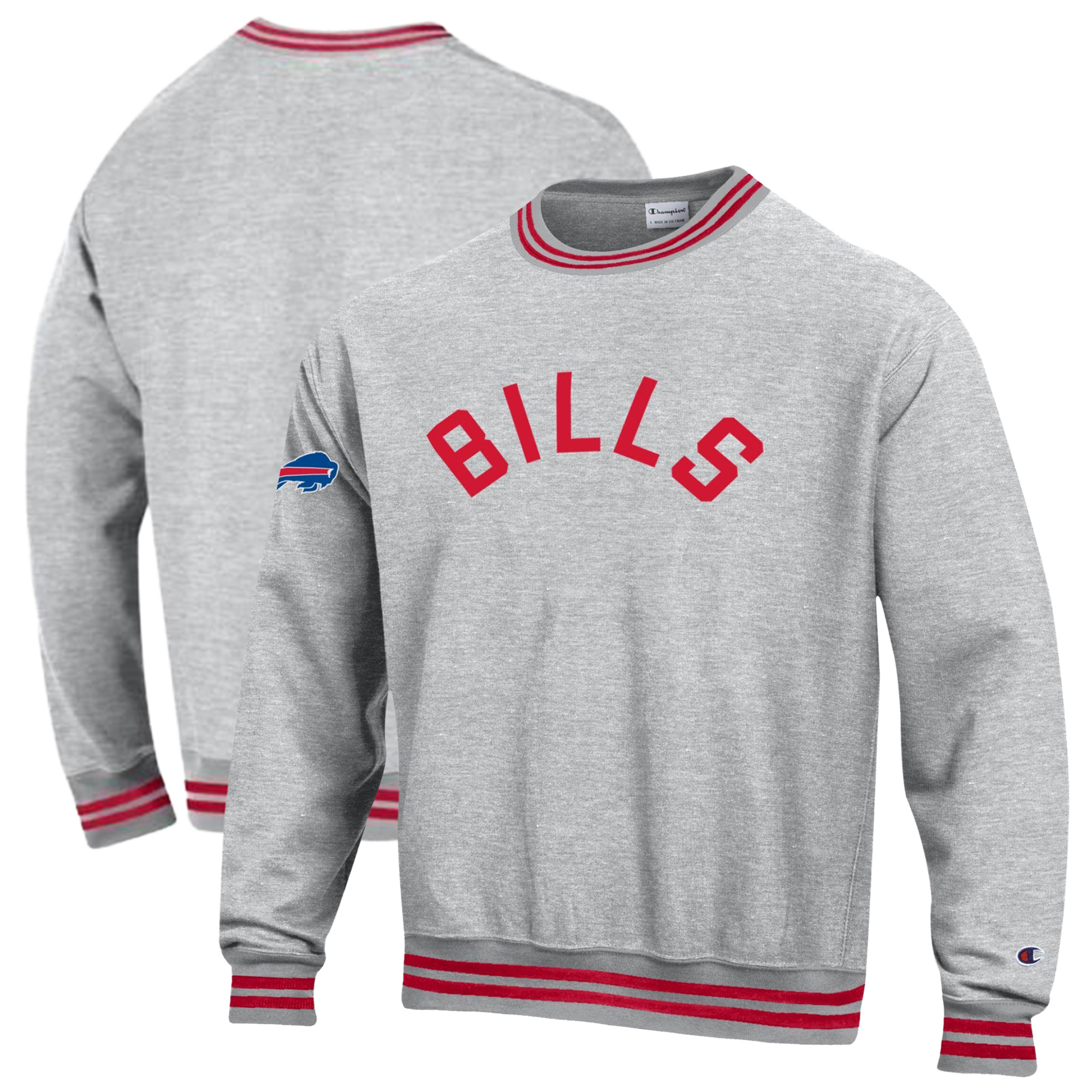 Men's Champion  Heather Gray/Red Buffalo Bills Reverse Weave Yarn Dye Sweatshirt