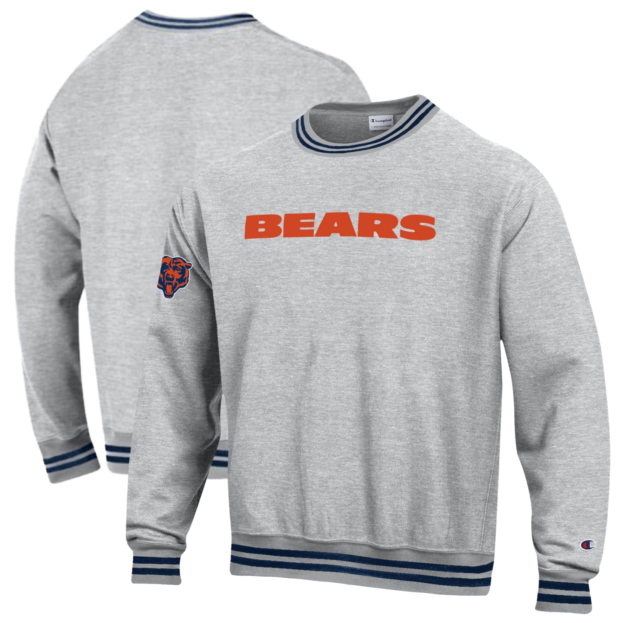 Men's Champion  Heather Gray/Navy Chicago Bears Reverse Weave Yarn Dye Sweatshirt