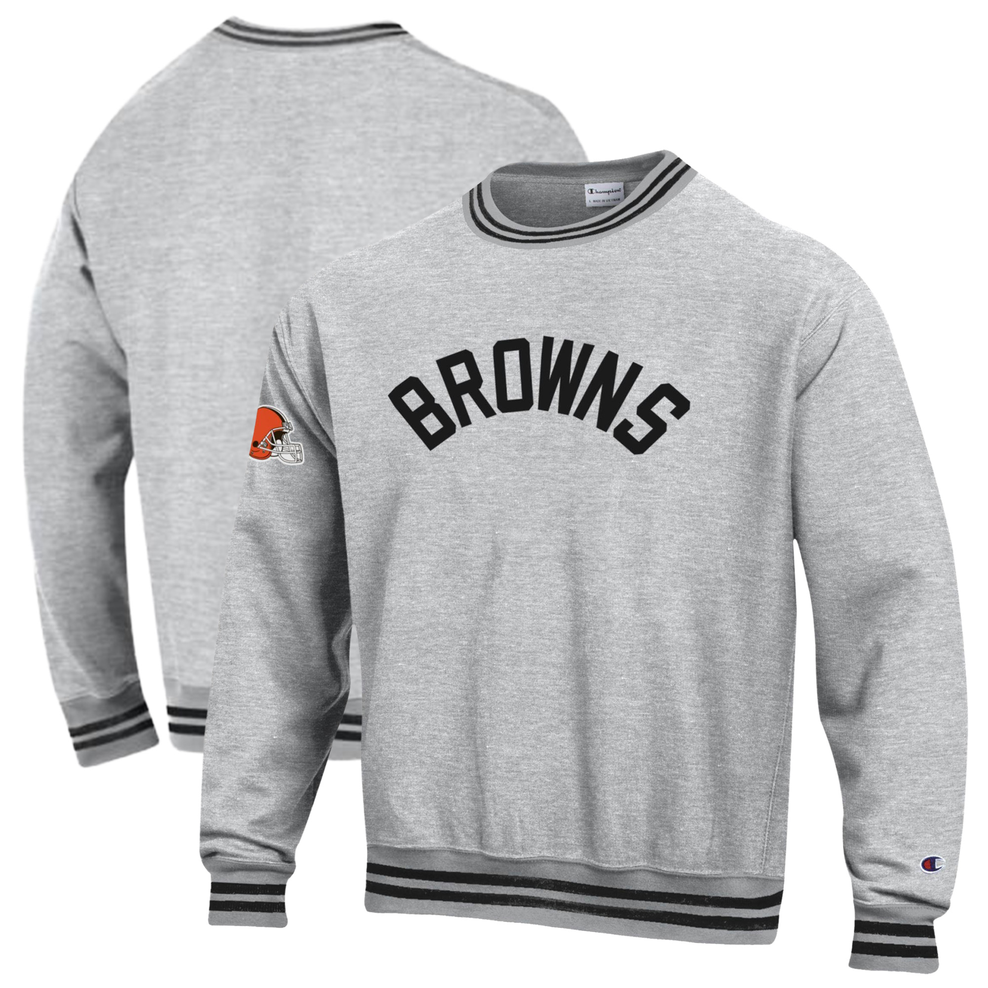 Men's Champion  Heather Gray/Black Cleveland Browns Reverse Weave Yarn Dye Sweatshirt