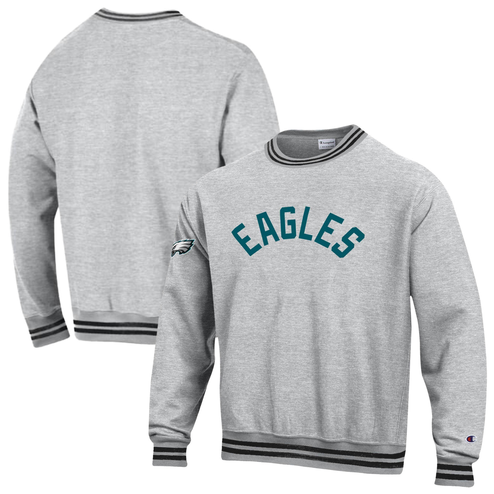 Men's Champion Heather Gray/Black Philadelphia Eagles Reverse Weave Yarn Dye Sweatshirt