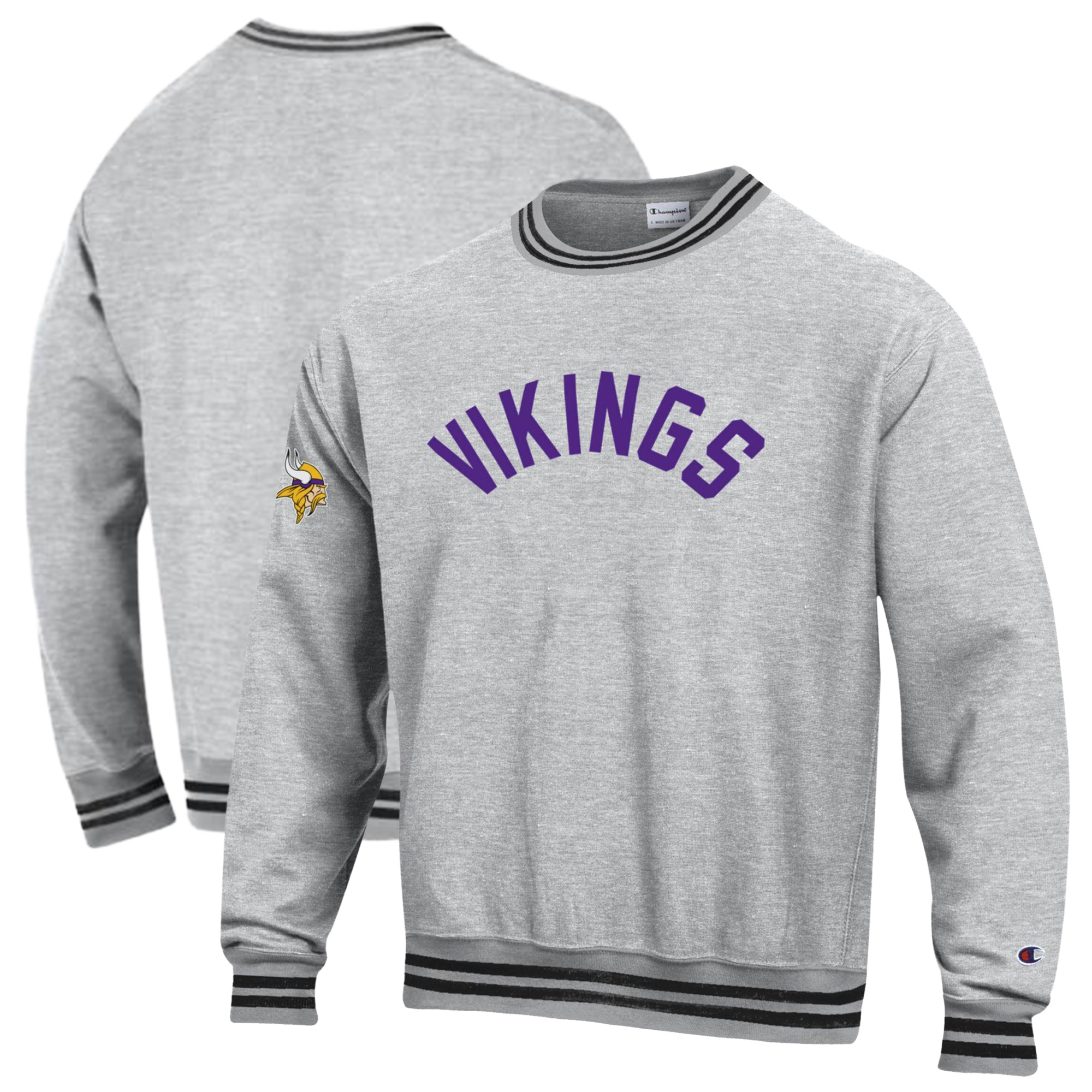 Men's Champion  Heather Gray/Black Minnesota Vikings Reverse Weave Yarn Dye Sweatshirt