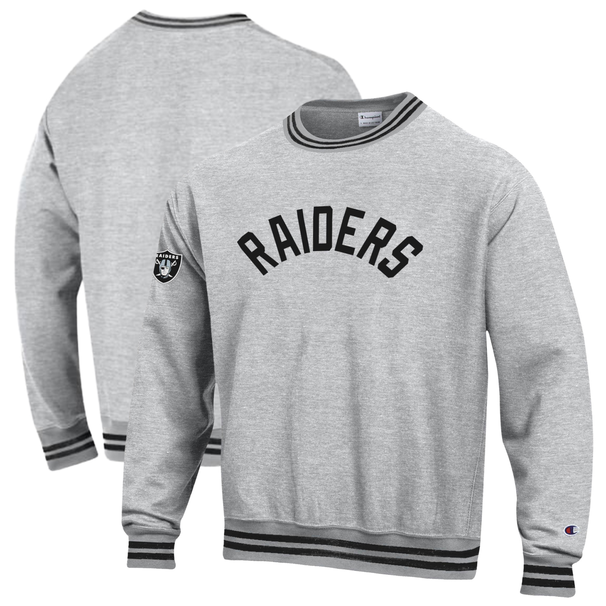 Men's Champion Heather Gray/Black Las Vegas Raiders Reverse Weave Yarn Dye Sweatshirt