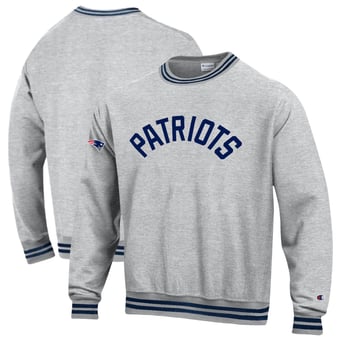 Men's Champion  Heather Gray/Navy New England Patriots Reverse Weave Yarn Dye Sweatshirt