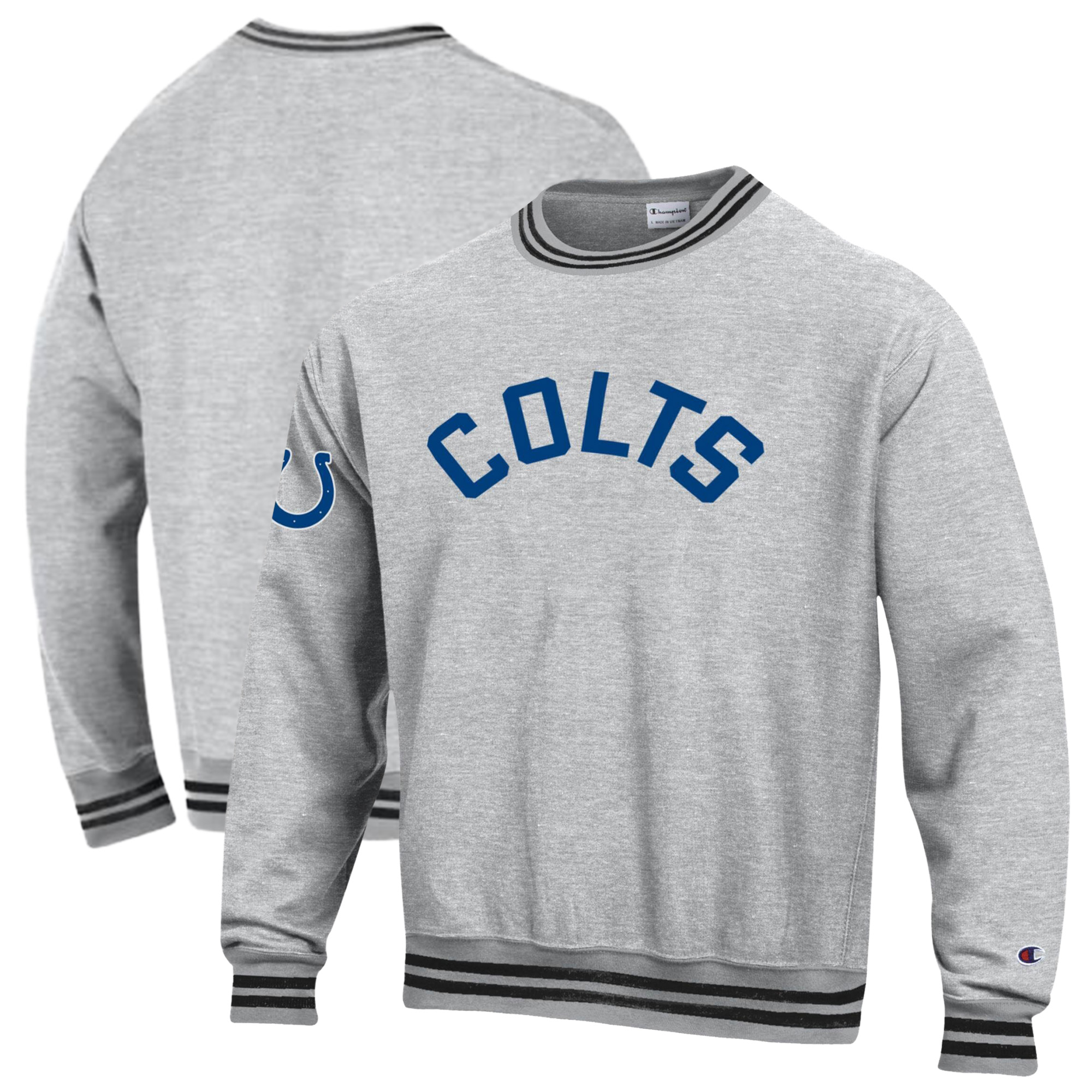 Men's Champion  Heather Gray/Black Indianapolis Colts Reverse Weave Yarn Dye Sweatshirt