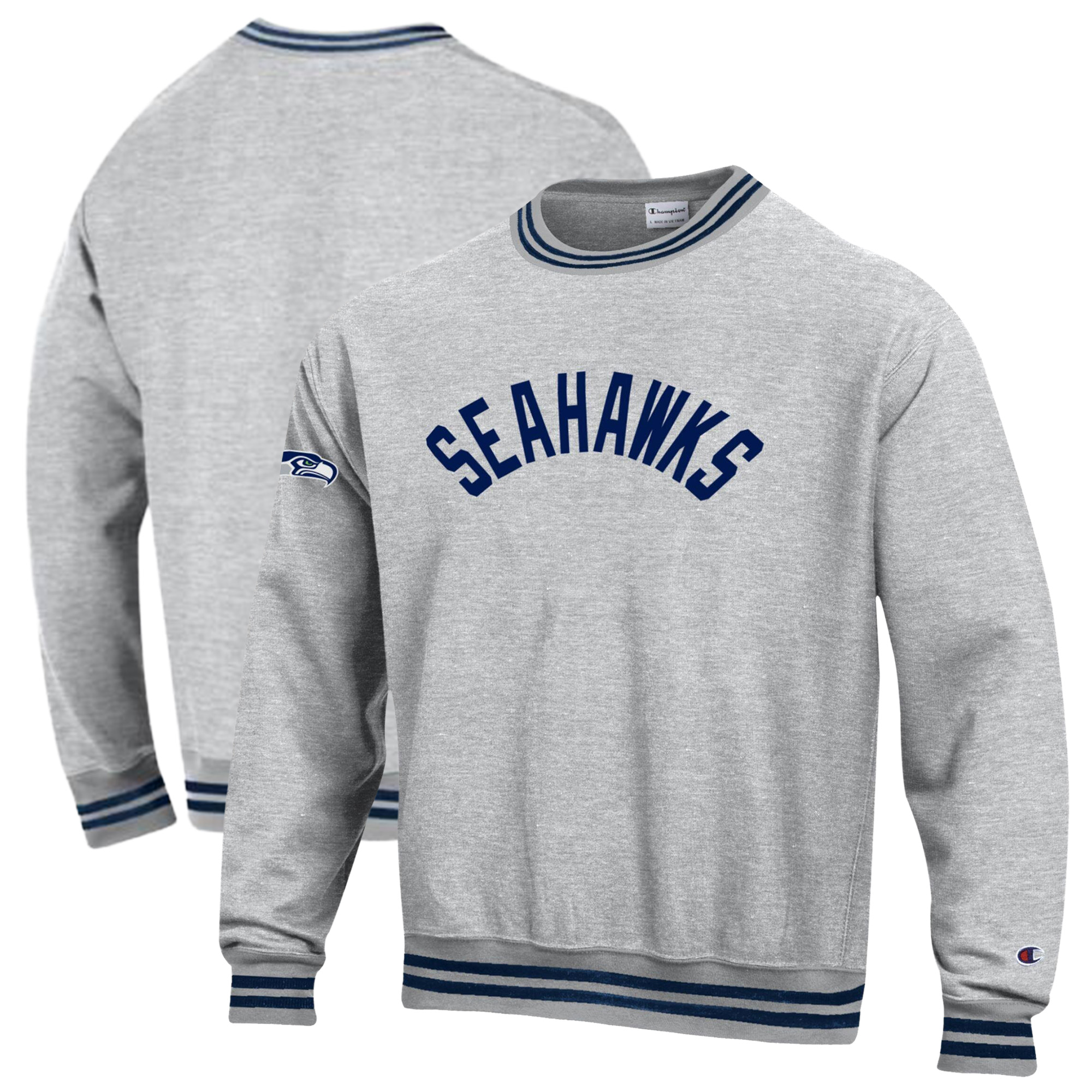 Men's Champion  Heather Gray/Navy Seattle Seahawks Reverse Weave Yarn Dye Sweatshirt