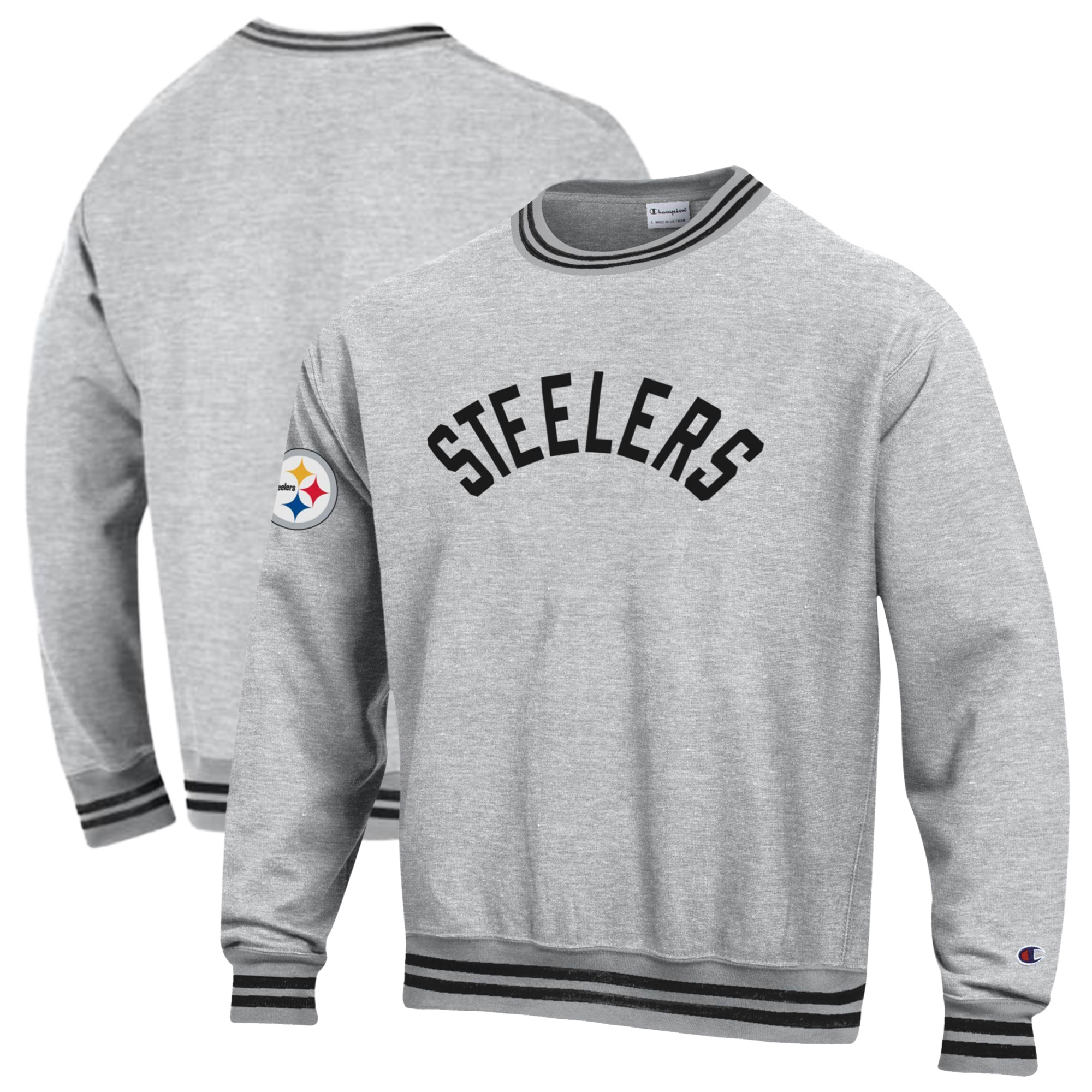 Men's Champion  Heather Gray/Black Pittsburgh Steelers Reverse Weave Yarn Dye Sweatshirt
