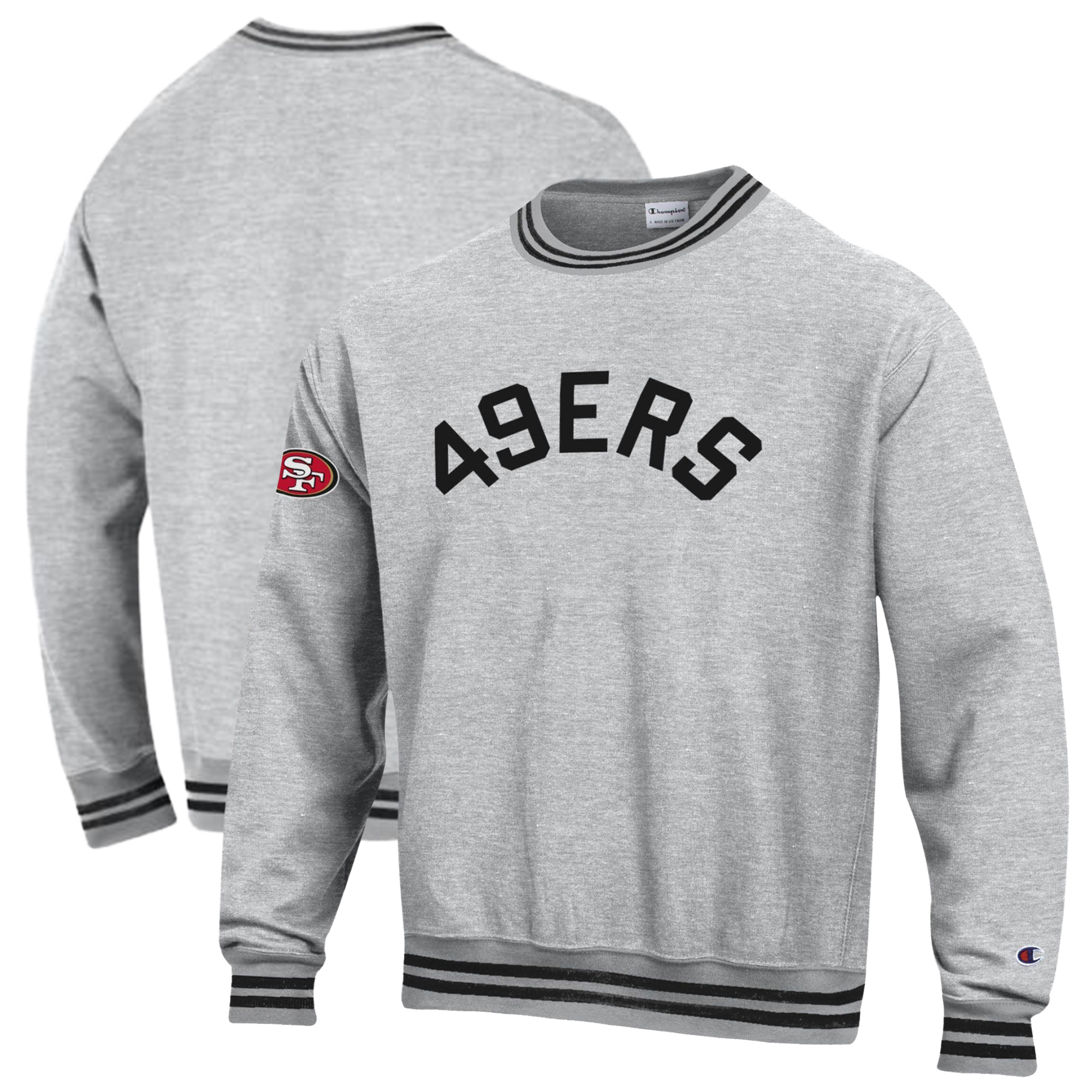 Men's Champion  Heather Gray/Black San Francisco 49ers Reverse Weave Yarn Dye Sweatshirt