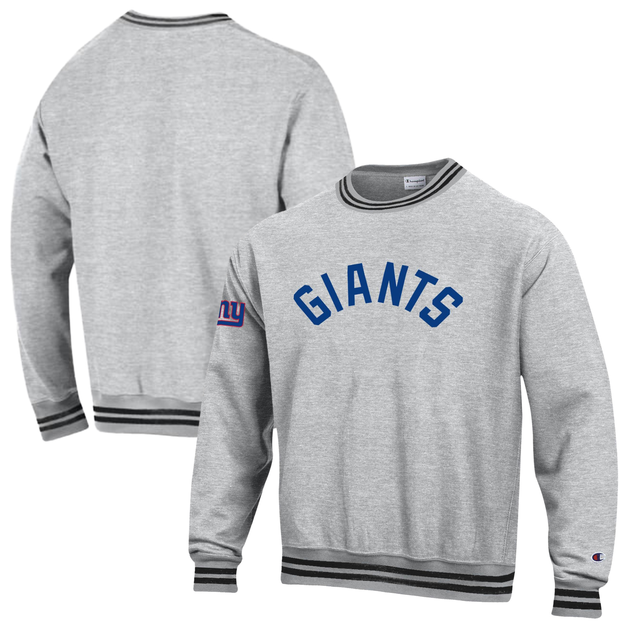 Men's Champion  Heather Gray/Black New York Giants Reverse Weave Yarn Dye Sweatshirt