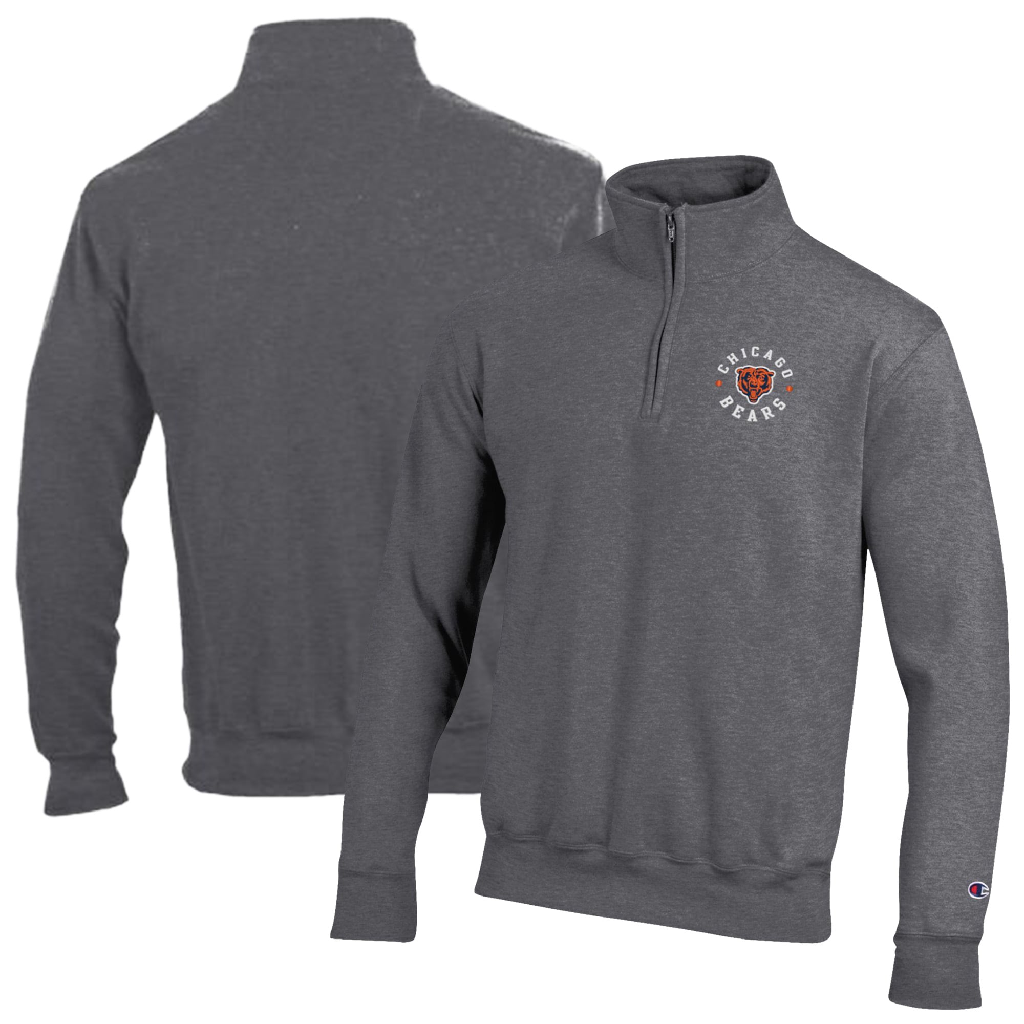 Men’s Champion Heather Gray Chicago Bears Powerblend Quarter-Zip Pullover