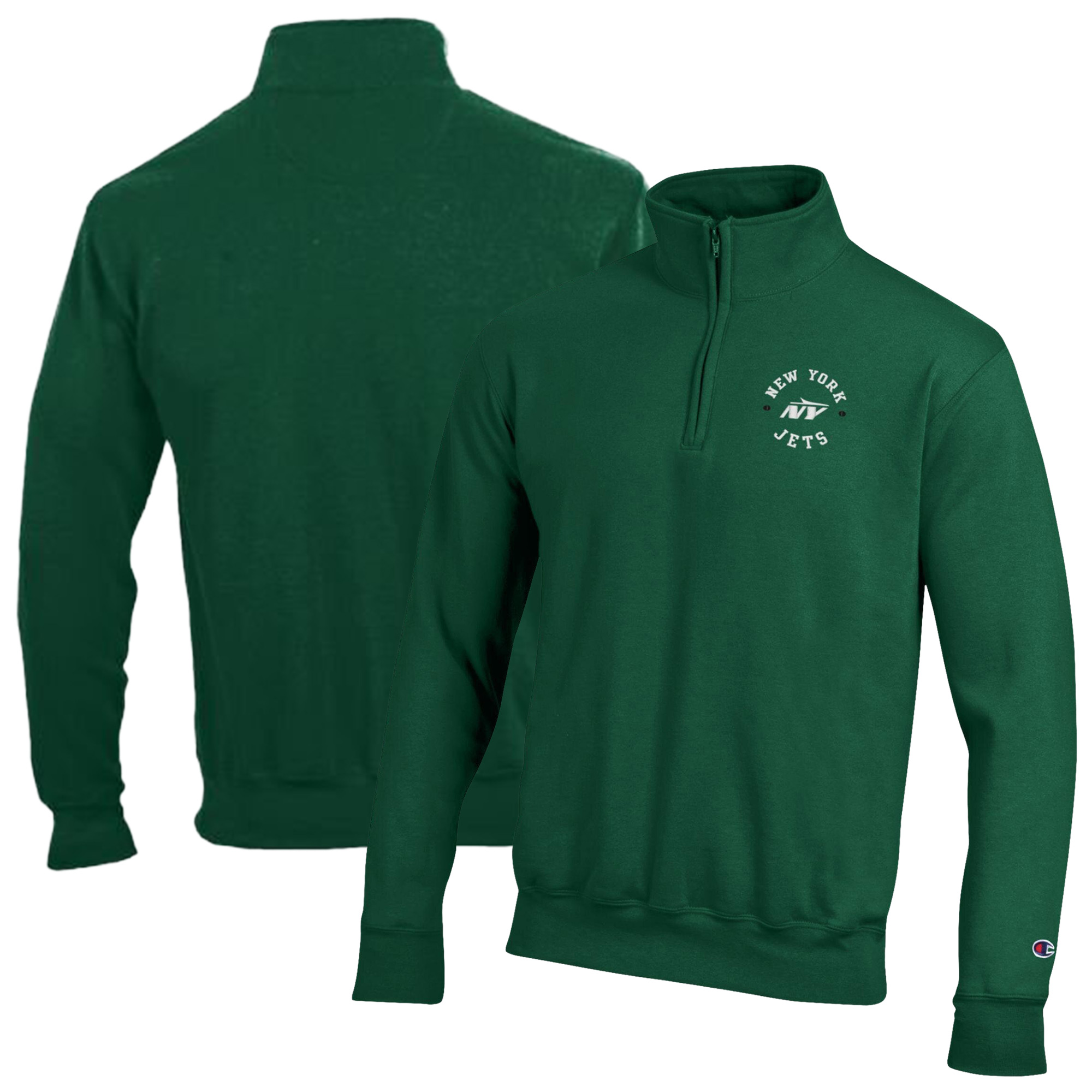 Men's Champion Green New York Jets Powerblend Quarter-Zip Pullover