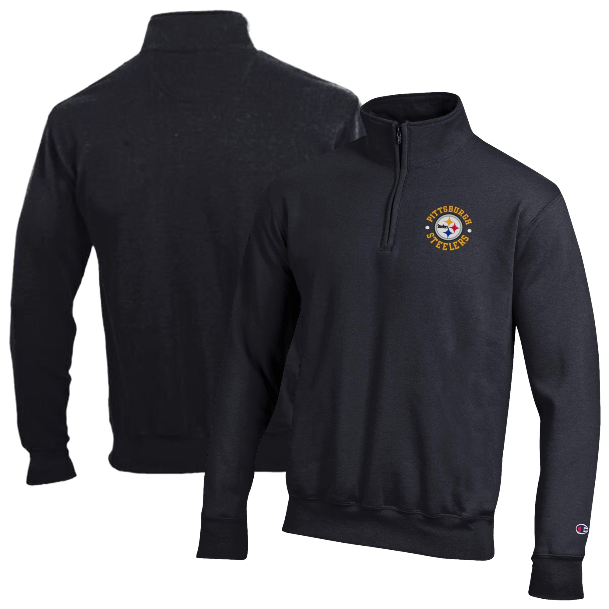 Men's Champion Black Pittsburgh Steelers Powerblend Quarter-Zip Pullover