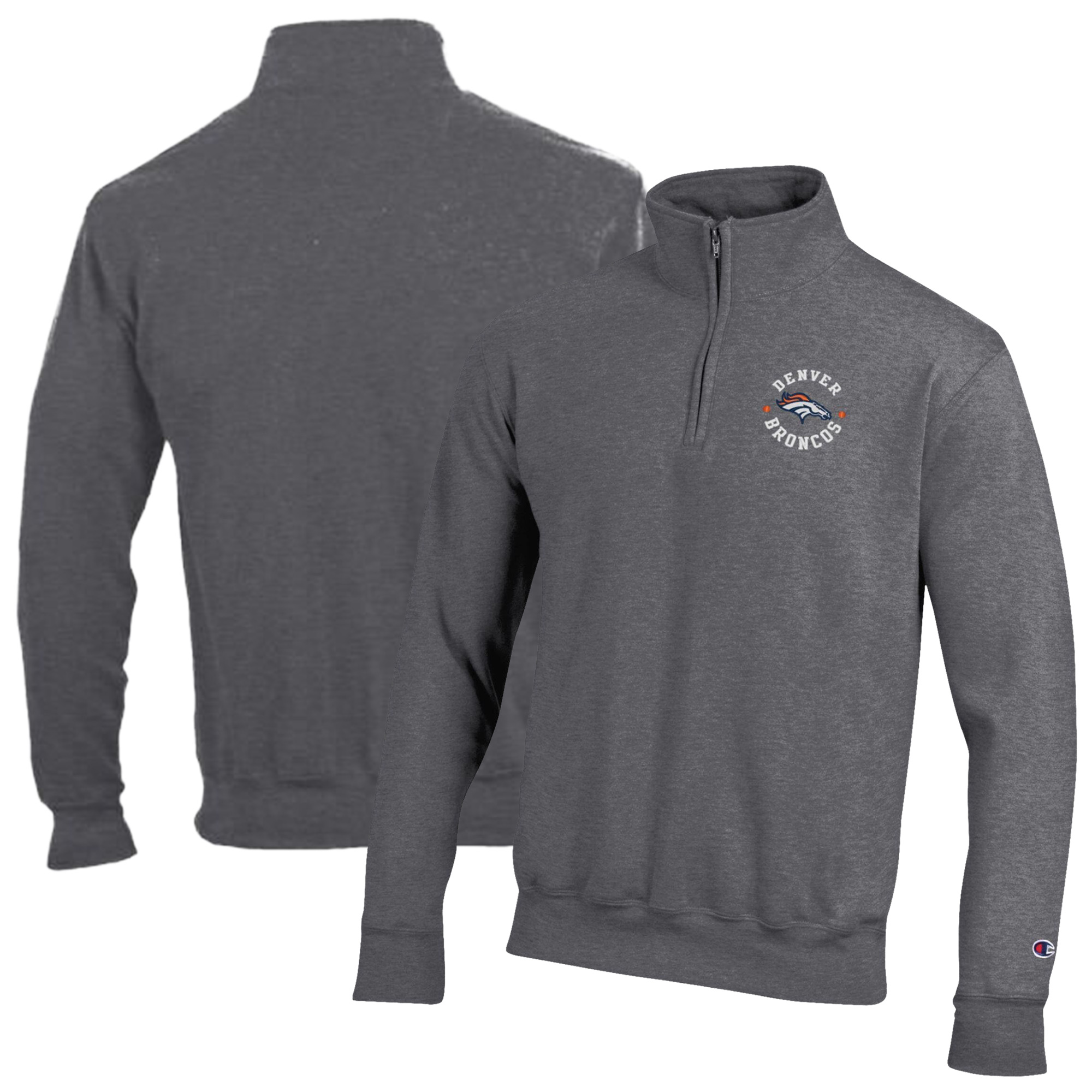 Men's Champion Heather Gray Denver Broncos Powerblend Quarter-Zip Pullover