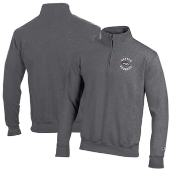 Men's Champion Heather Gray Denver Broncos Powerblend Quarter-Zip Pullover