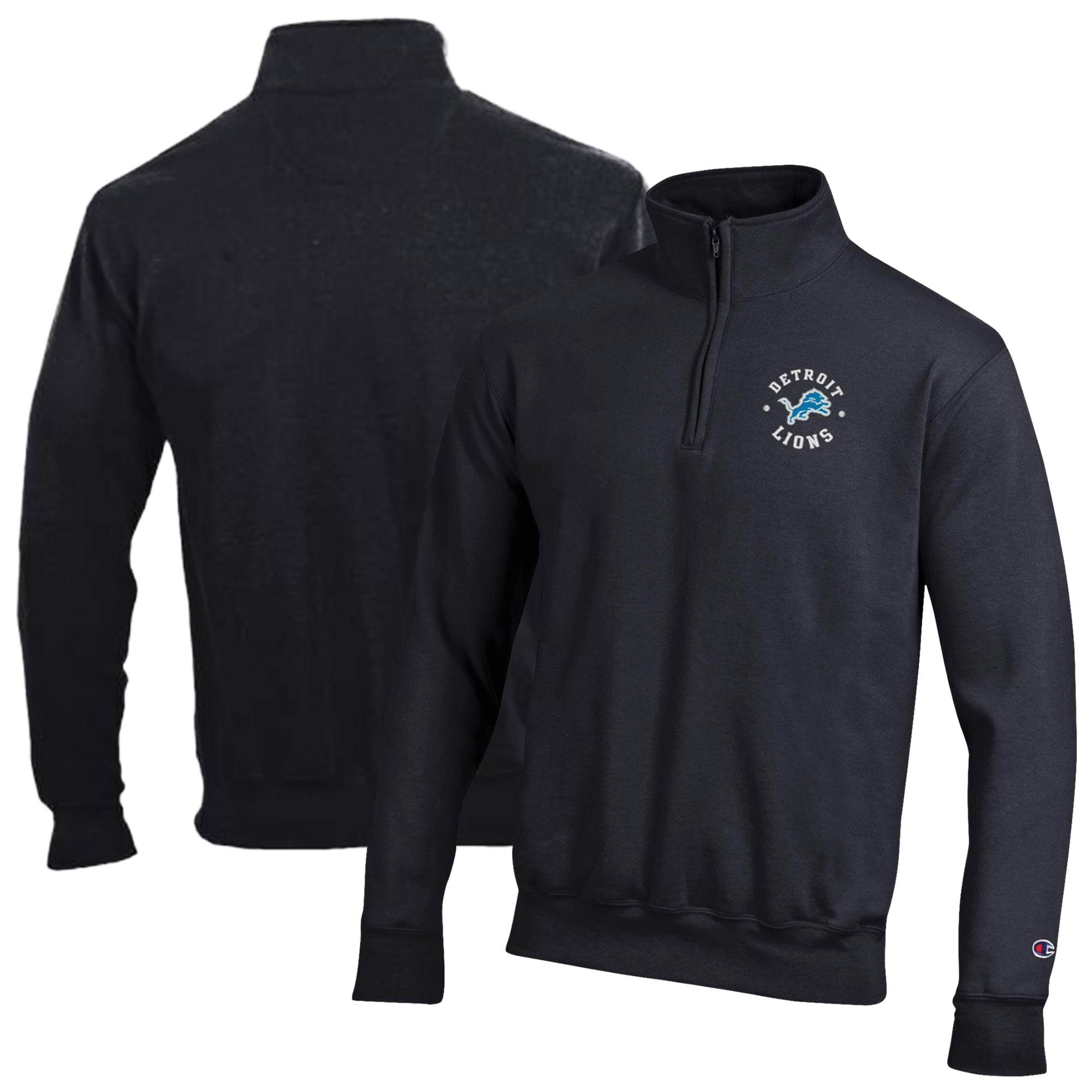 Men's Champion Black Detroit Lions Powerblend Quarter-Zip Pullover