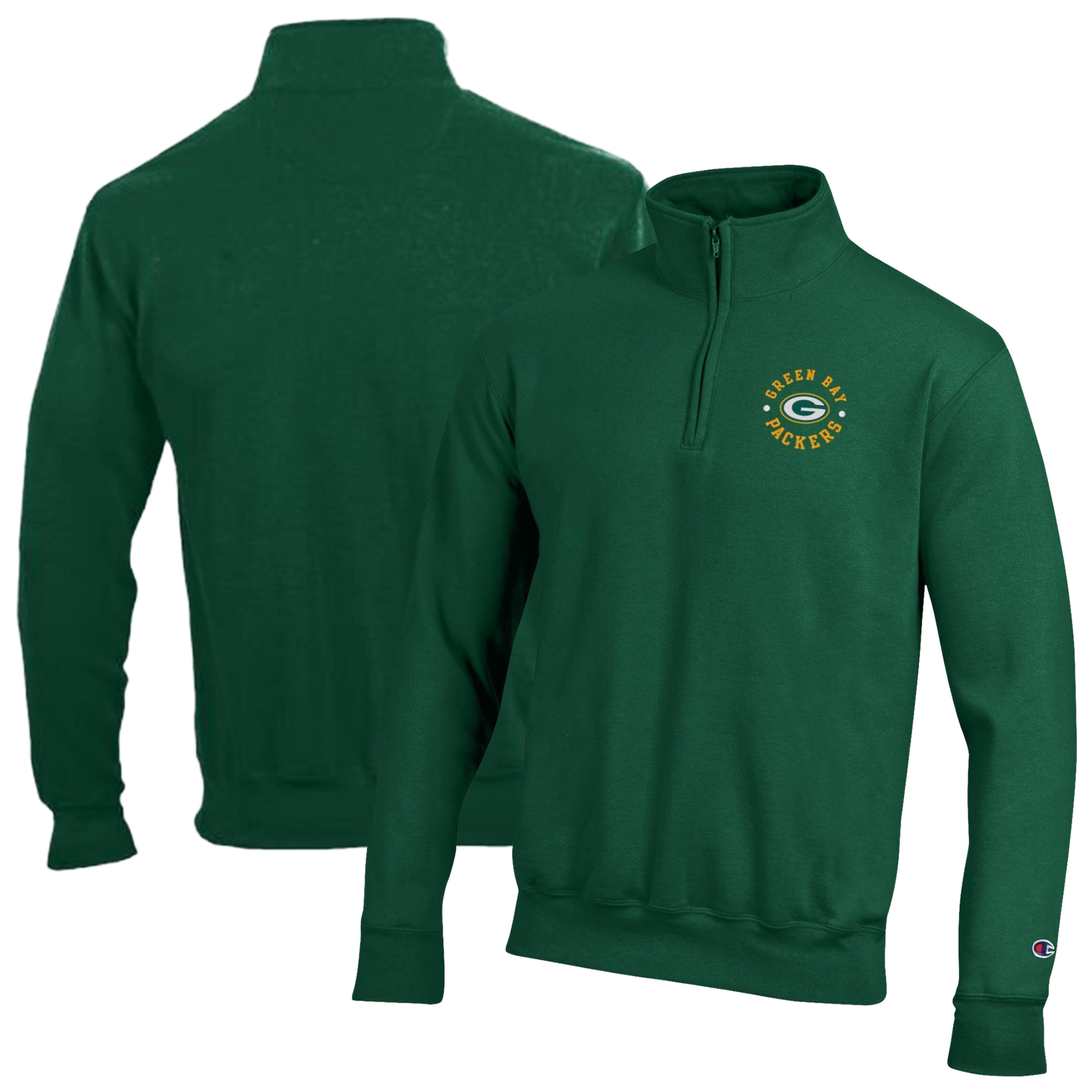 Men's Champion Green Green Bay Packers Powerblend Quarter-Zip Pullover