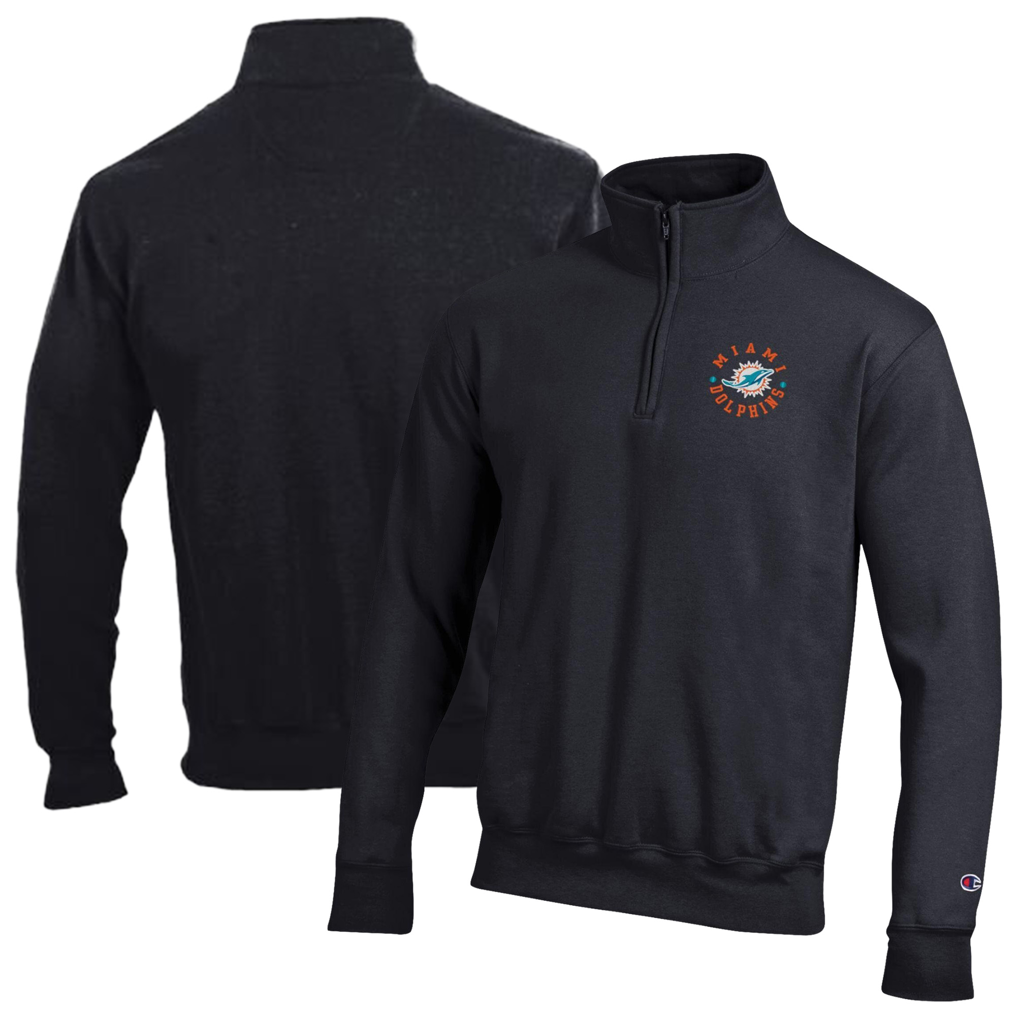 Men's Champion Black Miami Dolphins Powerblend Quarter-Zip Pullover