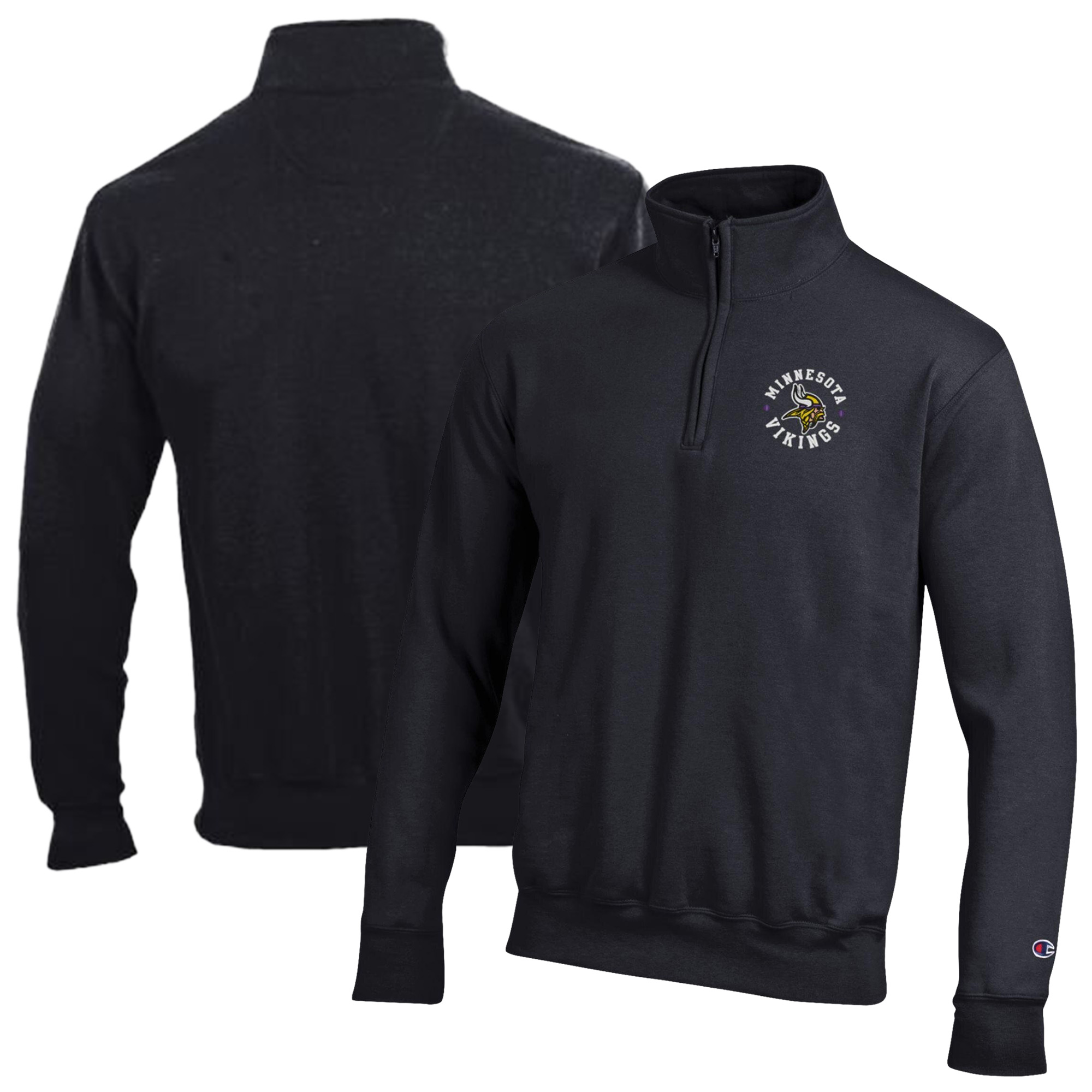 Men's Champion Black Minnesota Vikings Powerblend Quarter-Zip Pullover